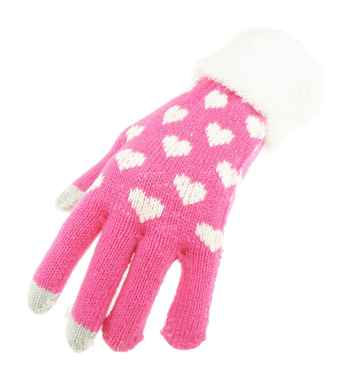 Soft Ladies Womens Girls Thick Knitted Crochet Thermal Fleece Lined Cold Weather Winter Ski Outdoor Hand Warmers Touch Screen Gift Mittens Gloves Mitts Christmas Birthday Hearts (Candy Pink)