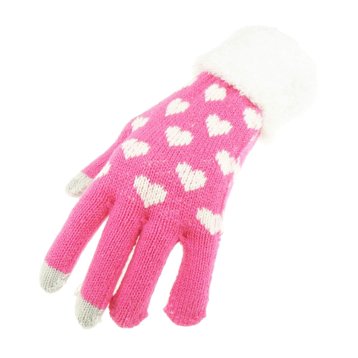 Soft Ladies Womens Girls Thick Knitted Crochet Thermal Fleece Lined Cold Weather Winter Ski Outdoor Hand Warmers Touch Screen Gift Mittens Gloves Mitts Christmas Birthday Hearts (Candy Pink)