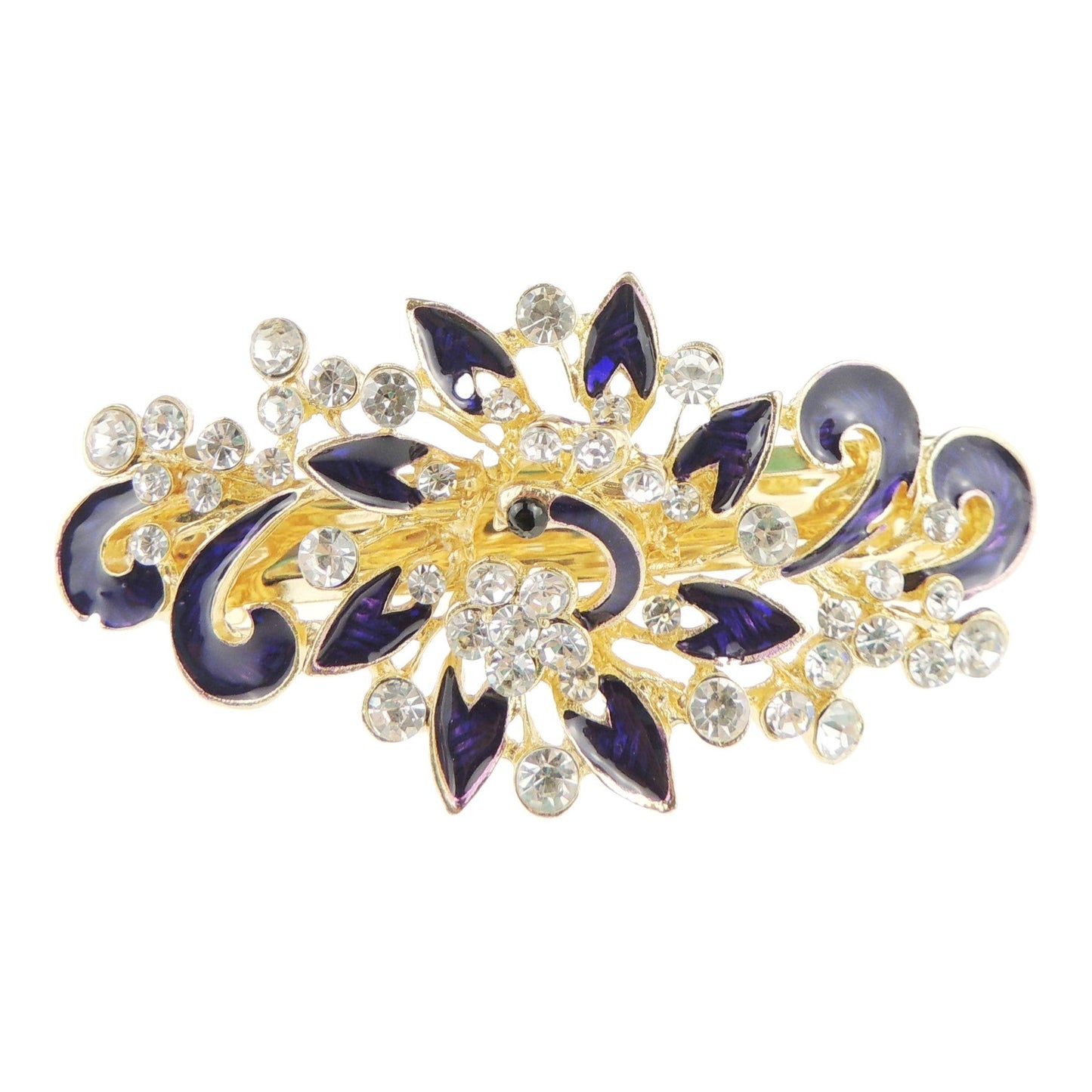 Womens Girls Crystal Rhinestone Diamante Wedding Birthday Party Evening Ponytail Fine Medium Hair Accessories Occasion Barrette Hairpin Grip French Spring Clip Enamel Peacock Waves
