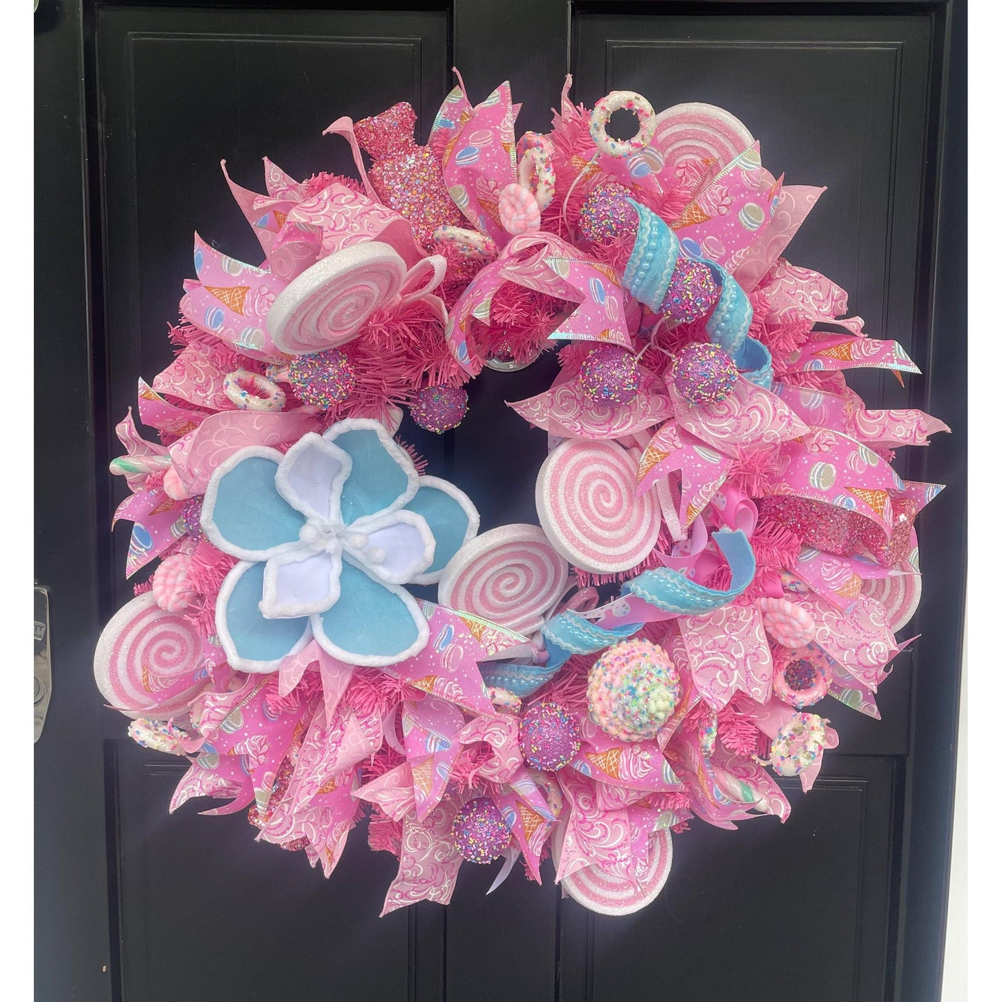 Luxury Candy Shop Pink Pastel Sweets Christmas Wreath Front Door Luxury Home Decorations Xmas Winter Mantle Decor Holiday Wreath Advent Swag