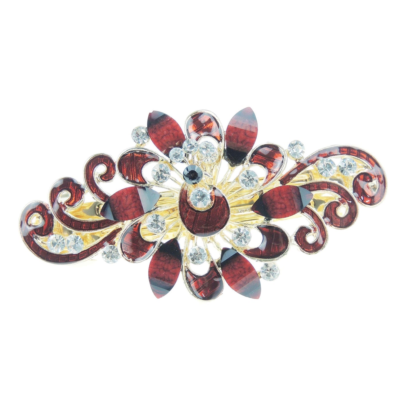 Womens Girls Crystal Rhinestone Diamante Wedding Birthday Party Evening School Ponytail Fine Medium Hair Accessories Occasion Barrette Hairpin Grip French Spring Clip Enamel Peacock Flower