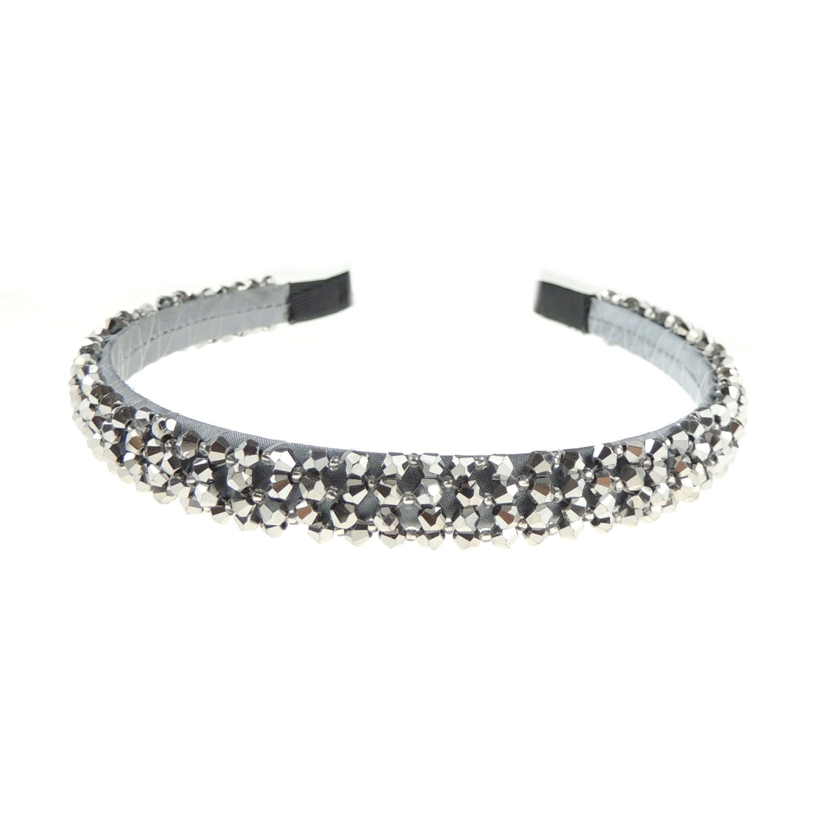 Rhinestone Jeweled Crystal Diamante Embellished Womens Girls Bridal Wedding Formal Occasion Birthday Christmas Prom Party Alice Band Headband Hairband Hair Accessory (Silver)