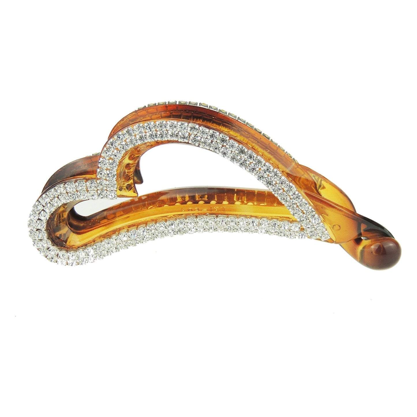 Sparkly Womens Girls Crystal Rhinestone Diamante Bridal Wedding Guest Christmas Party Bridesmaid Birthday Hair Accessories Banana Wide Cuff Styling Ponytail Hair Barrette Grip Claw Clamp Heart (Brown)