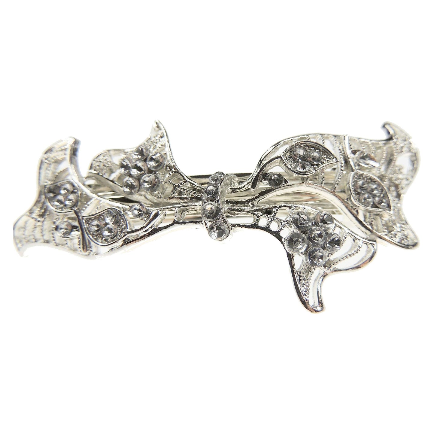 Ladies Girls Silver Tone Vintage Flower Hair Clip Barrette Stencil Bow