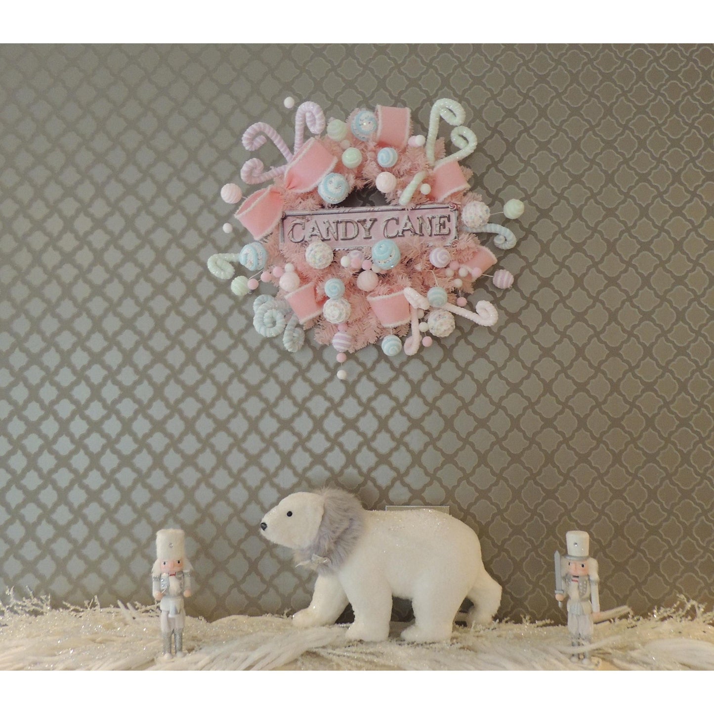 Luxury Candy Shop Pink Pastel Sweets Christmas Wreath Front Door Luxury Home Decorations Xmas Winter Mantle Decor Holiday Wreath Advent Swag