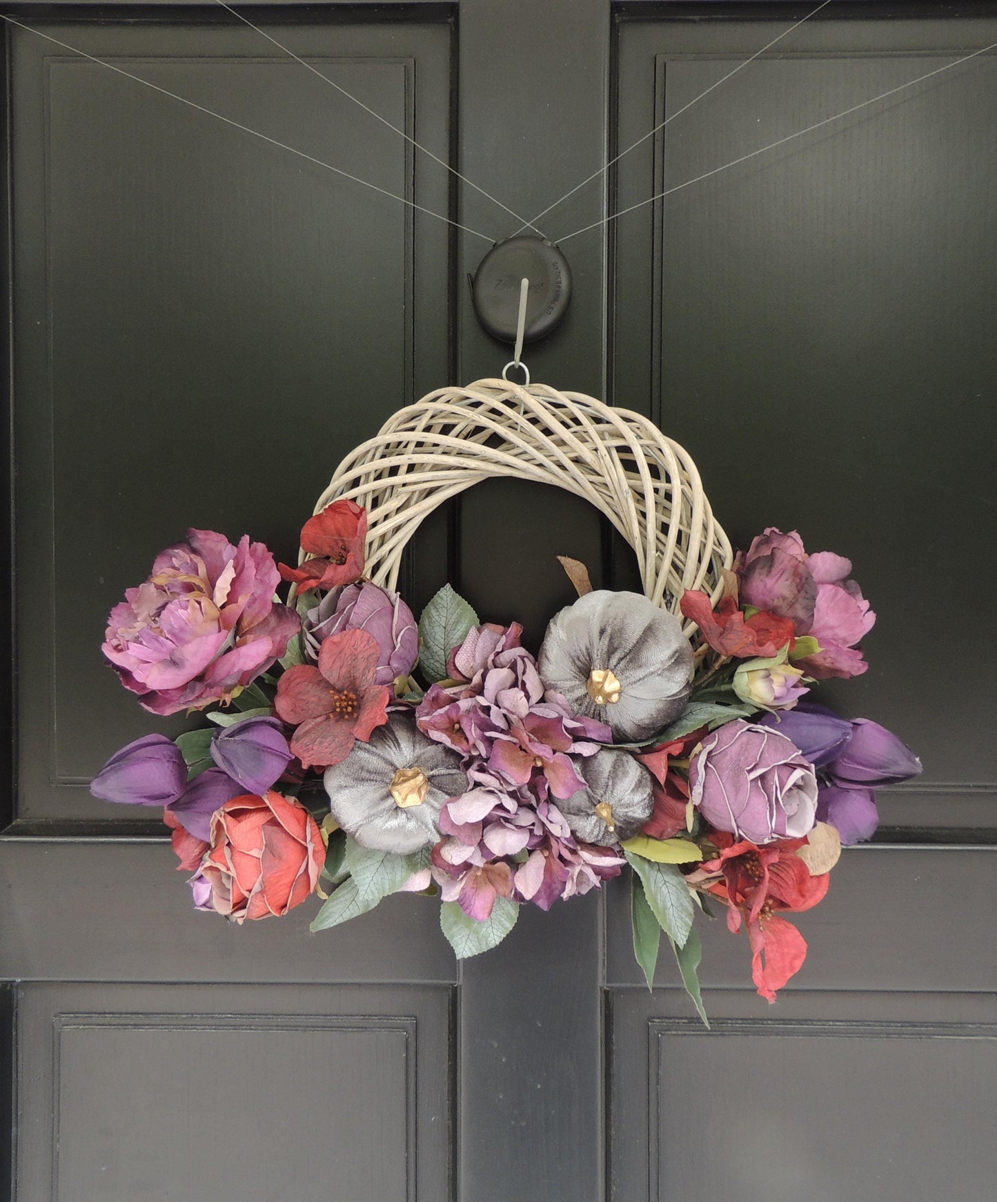 Large Mauve Fall Wreath, Autumn Pumpkin Door Decor, Thanksgiving Peony Floral, Front Porch Harvest Wreath, Farmhouse Entryway Decoration