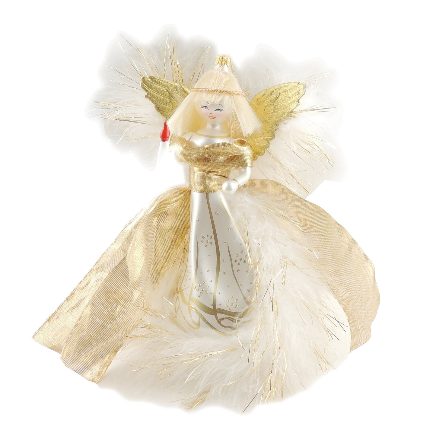 Stunning Italian Luxury Hand Blown Glass Traditional Keepsake Decoration Decorative Christmas Tree Ornament Bauble Winter Novelty Stuff Garland Present Figurine Gold Feather Candle Angel