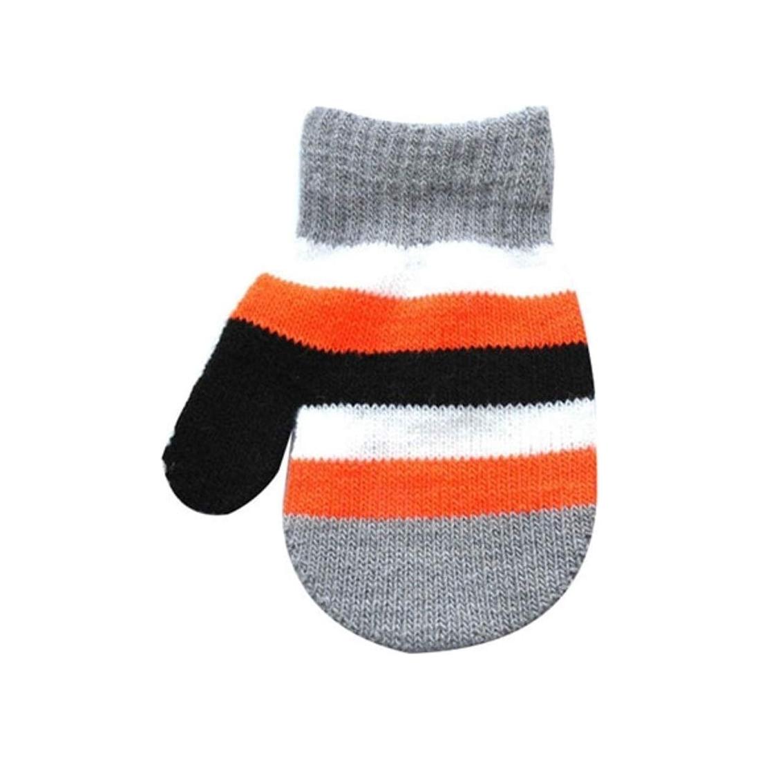 Cute Baby Girls Boys Unisex Toddler Babies Childrens Kids Essentials Warm Winter Knit Knitted Magic Stay On Mitts Shower Christmas Gift Mittens Gloves 6 9 12 months 1 2 Years Stripes (Purple)