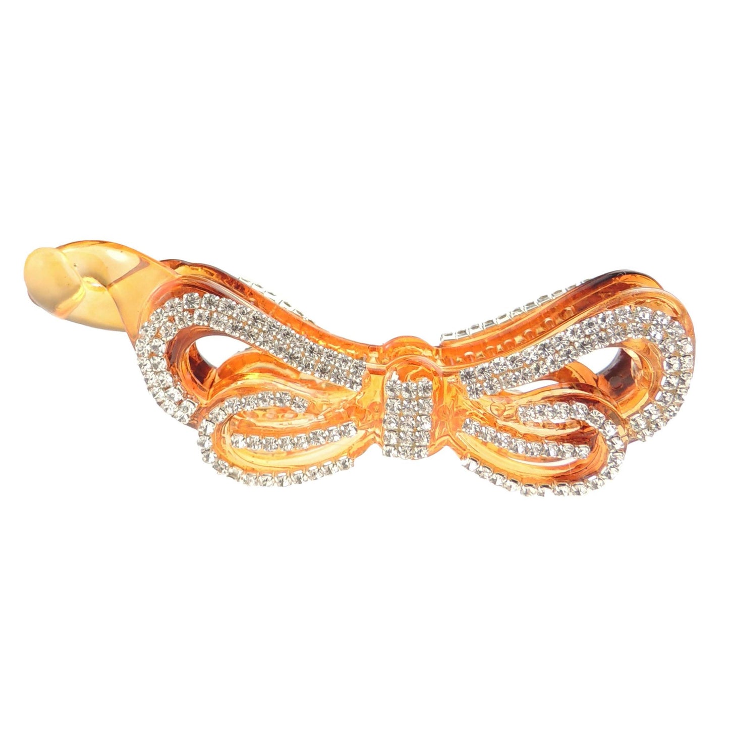 Sparkly Womens Girls Crystal Rhinestone Diamante Bridal Wedding Guest Christmas Party Bridesmaid Birthday Hair Accessories Banana Styling Ponytail Hair Barrette Grip Claw Clamp Long Swirly Bow