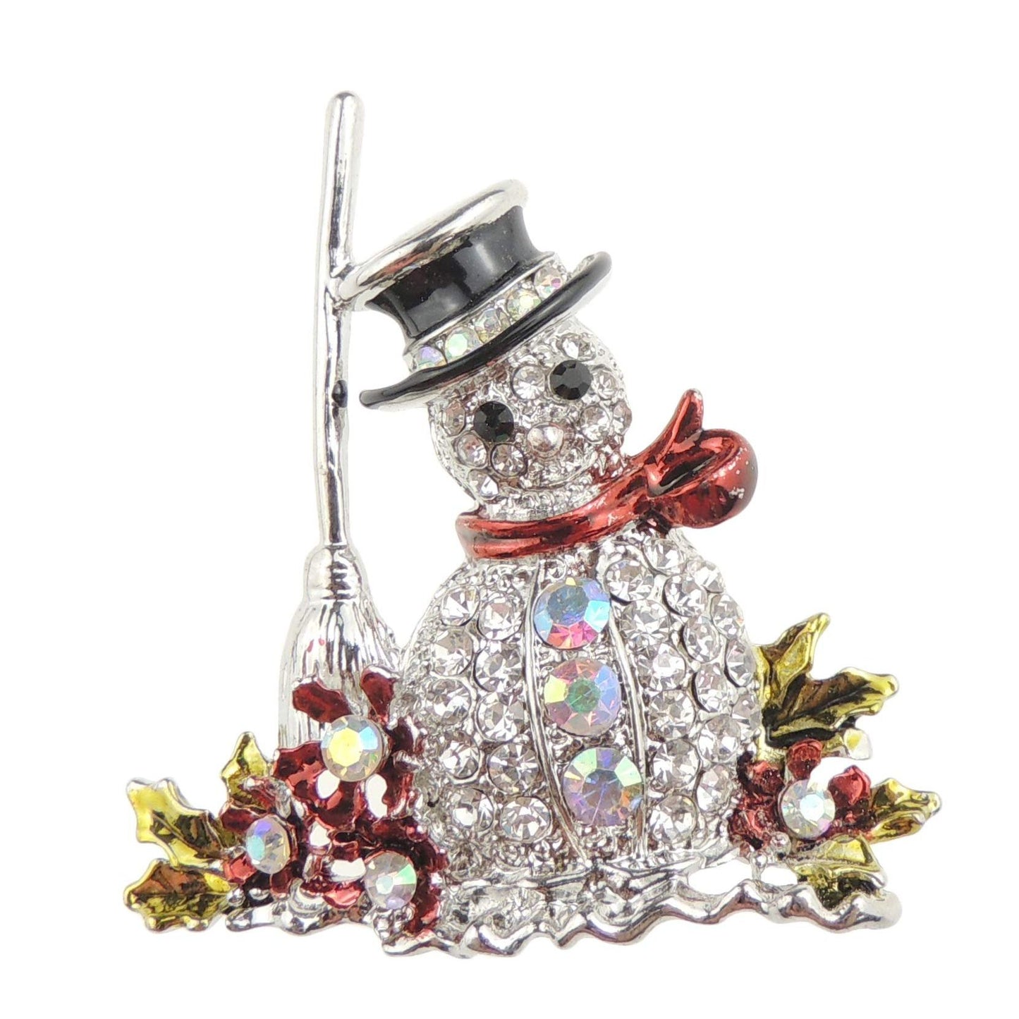Sparkly Womens Christmas Party Birthday Gift Diamante Rhinestone Crystal Fancy Dress Bling Badge Corsage Pin Halloween Christmas Thanksgiving Festive Brooch Snowman Broomstick Pink Silver Tone