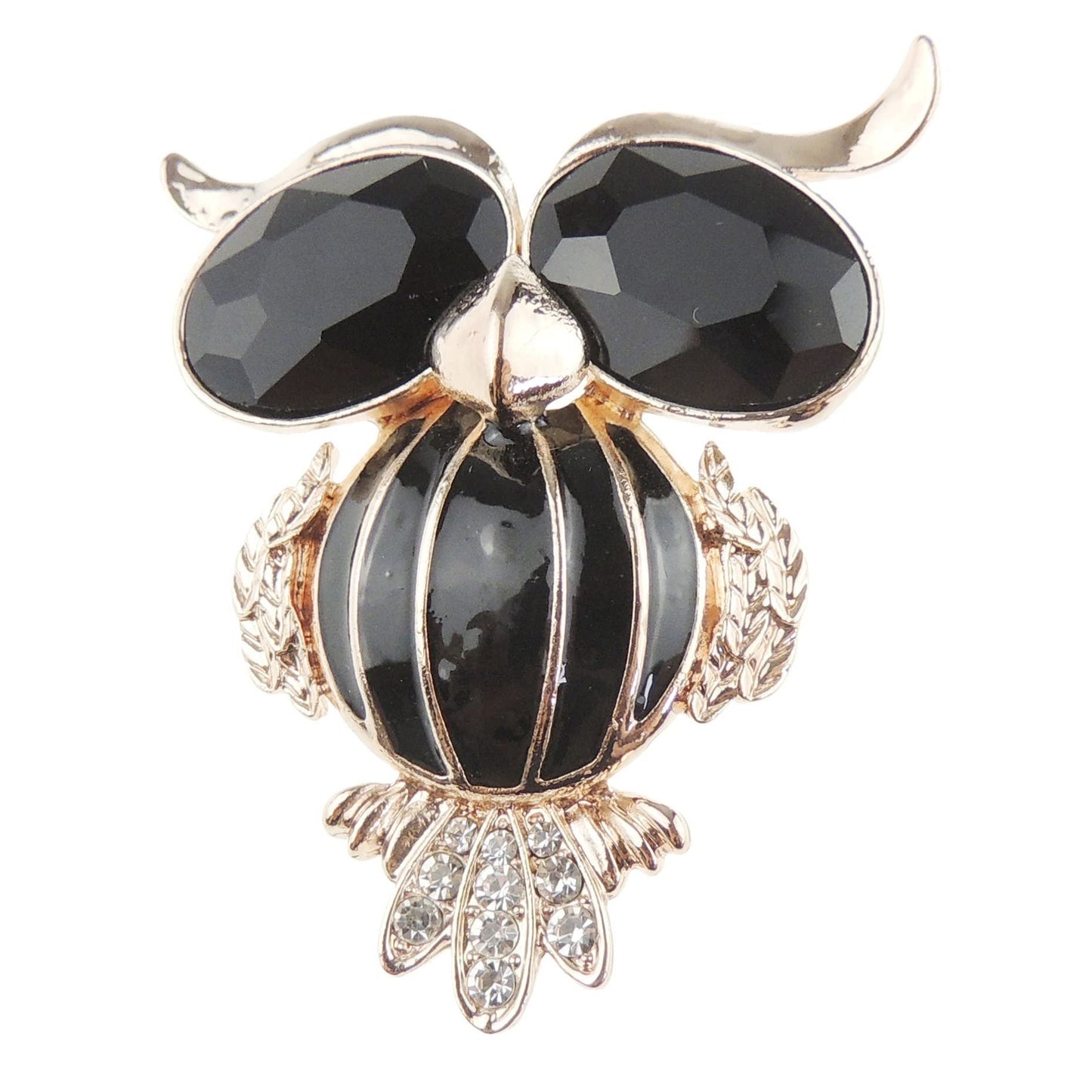 Ladies Mens Diamante Crystal Large Eyes Fat Owl Bird Brooch (Navy Silver Tone)