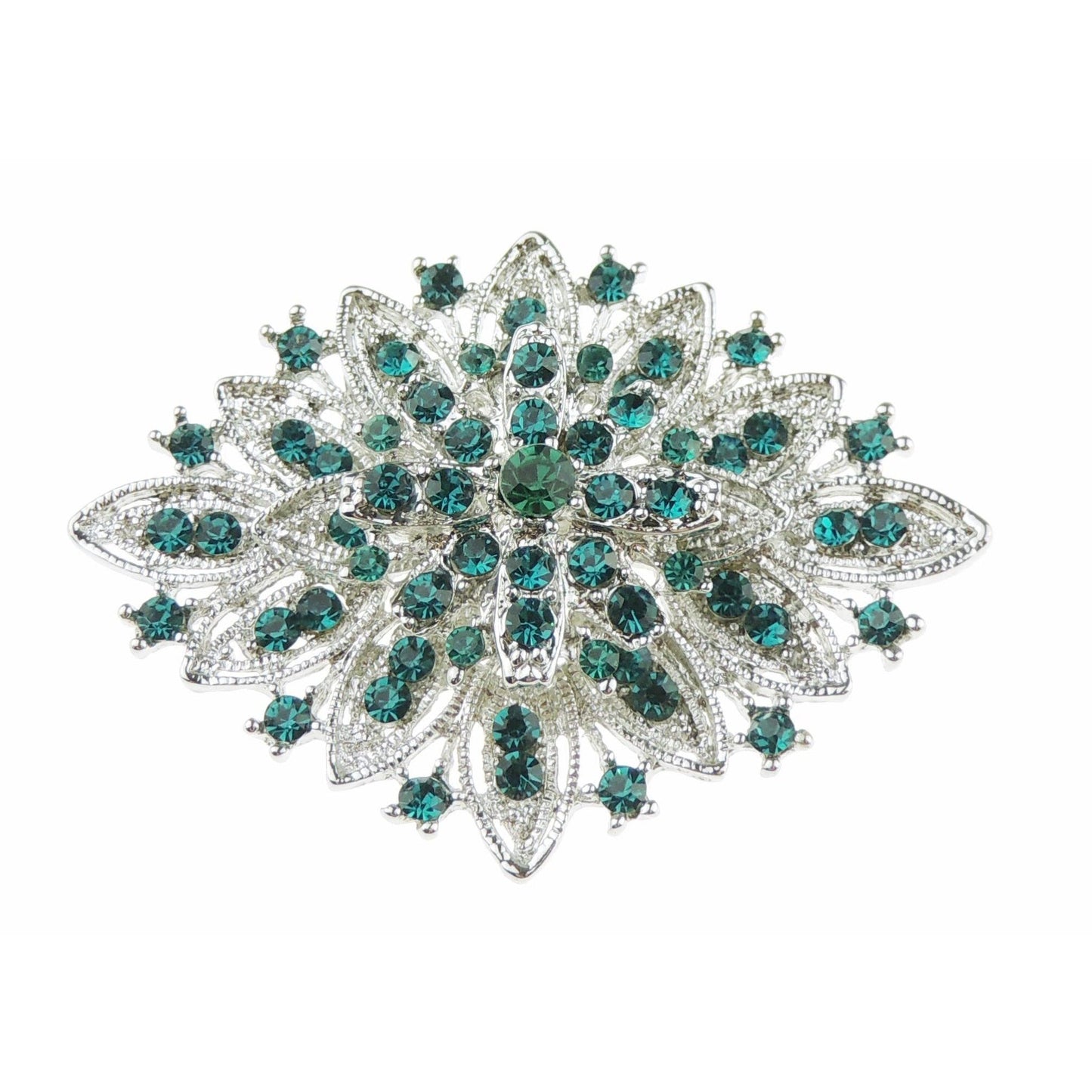 Ladies Sparkly Layered Floral Star Flower Oval Diamante Crystal Bridal Evening Brooch