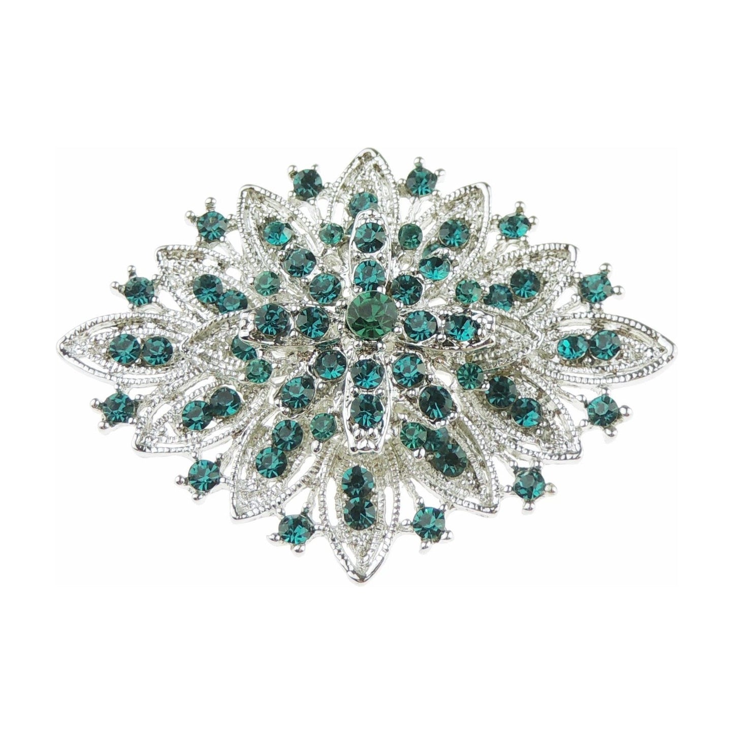 Ladies Sparkly Layered Floral Star Flower Oval Diamante Crystal Bridal Evening Brooch