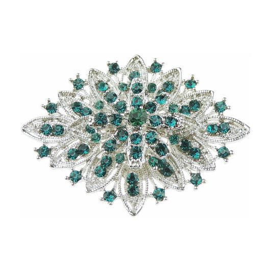 Ladies Sparkly Layered Floral Star Flower Oval Diamante Crystal Bridal Evening Brooch