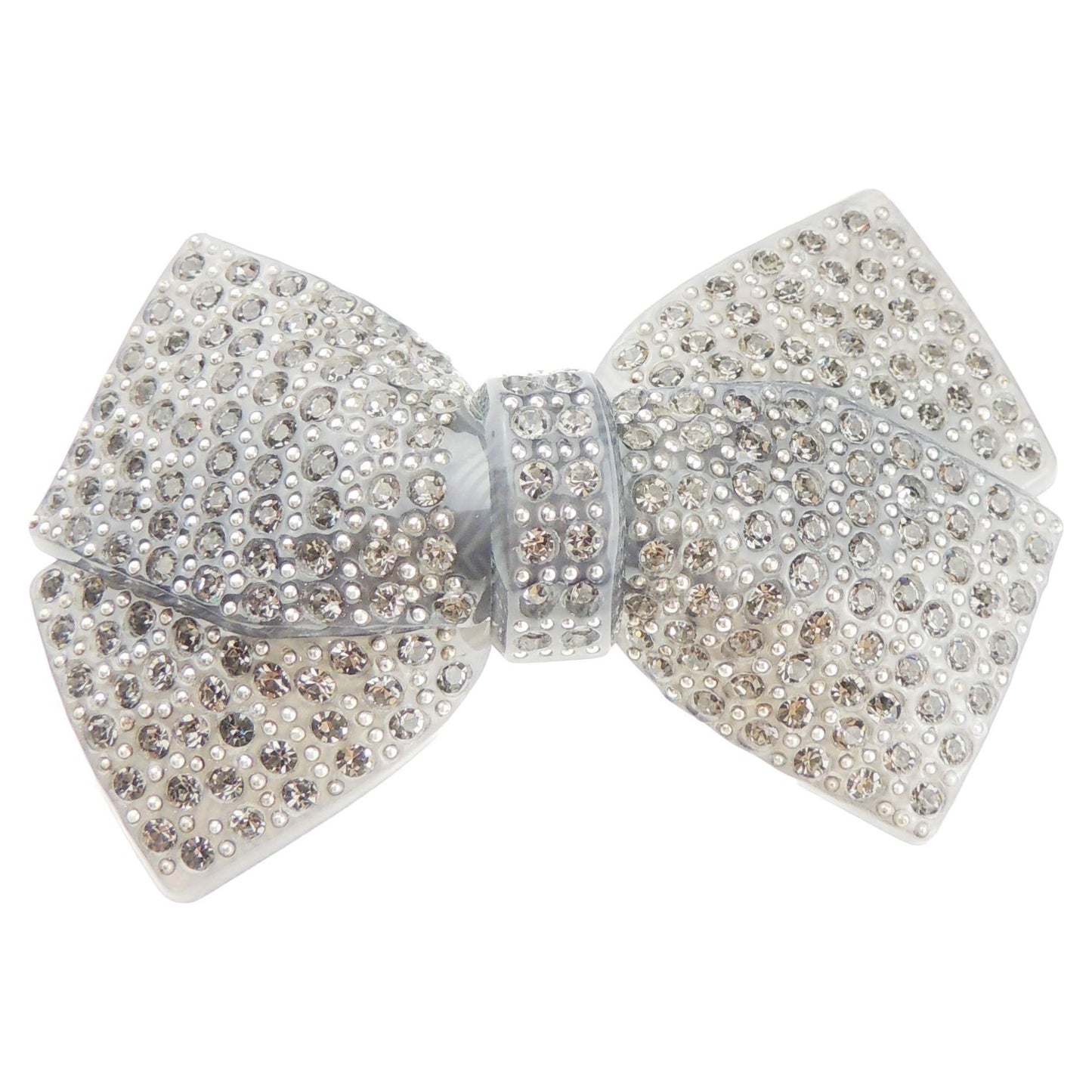 Ladies Women Girls Thick Curly Long Hair Large Big Crystal Sparkly Diamante Rhinestone Gems Bridal Wedding Party Styling Claw Accessories Grey Bow Spring Clip Hair Barrette (Small Bow)