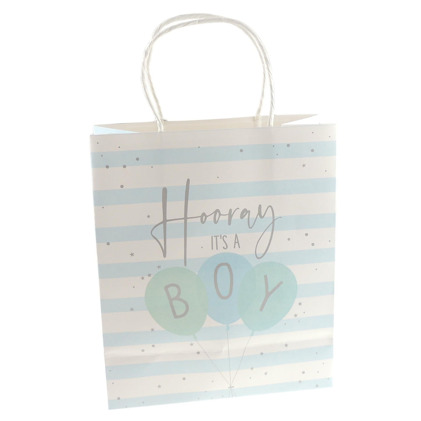 Christening Baptism New Baby Birth Newborn Party Shower Pink Blue With Balloons Baby Girl Boy Hooray Gift Wrap Occasion Present Paper Bag (Blue, Small)