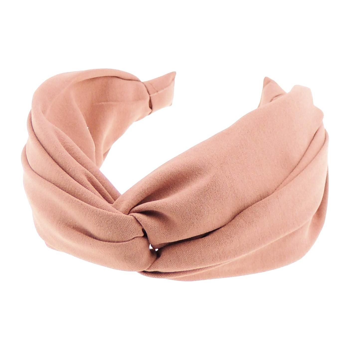 Womens Turban Wide Top Twist Detail Fabric Covered Formal Boho Vintage Headband Alice Band Hair Accessories Hairband Christmas Birthday Wedding Party Creased Pleated Fabric (Dusky Pink)