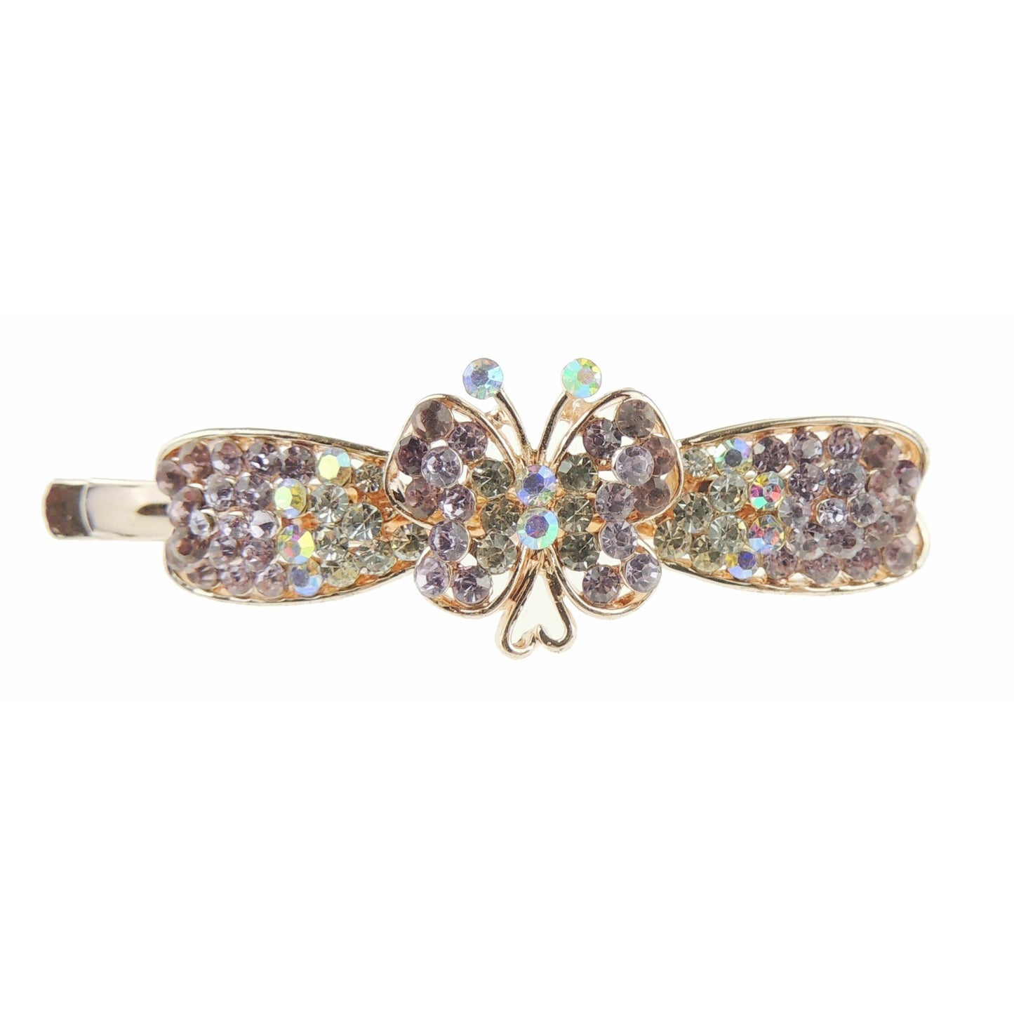 Ladies 6cm Crystal Diamante Hair Grip Slide Wide Long Butterfly (Long Purple)