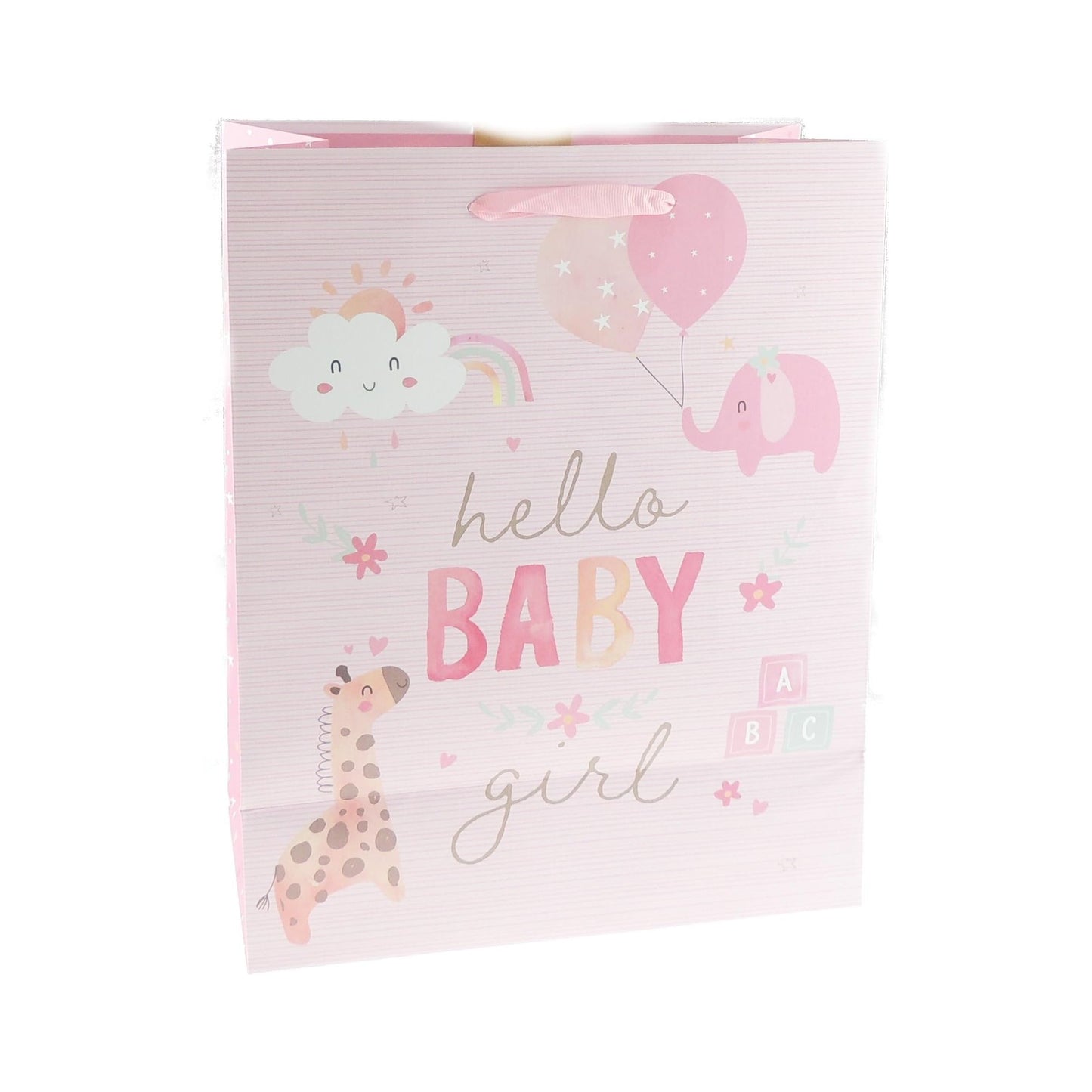 Christening Baptism New Baby Birth Newborn Party Shower Pink Blue Elephant Giraffe With Balloons Baby Girl Boy Hooray Gift Wrap Occasion Present Paper Bag