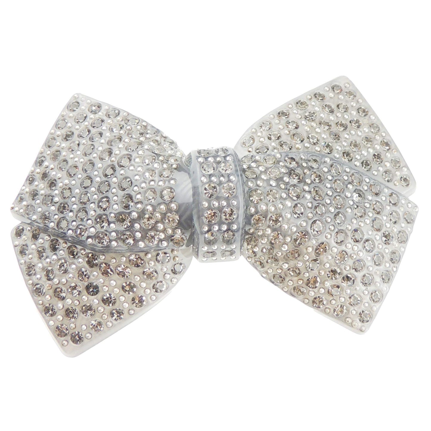Ladies Women Girls Thick Curly Long Hair Large Big Crystal Sparkly Diamante Rhinestone Gems Bridal Wedding Party Styling Claw Accessories Grey Bow Spring Clip Hair Barrette (Small Bow)