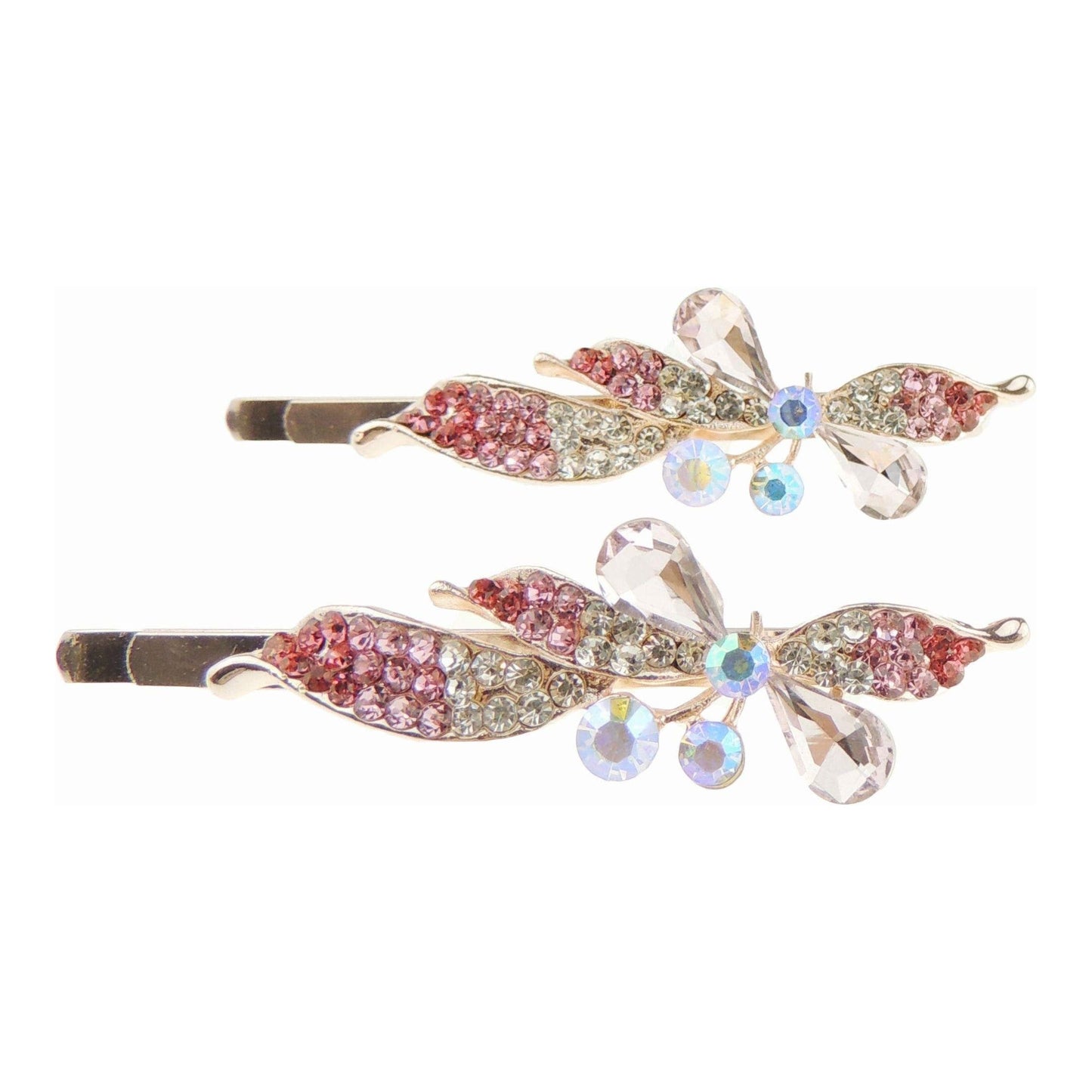 Womens Girls Sparkly Bow Jeweled Crystal Diamante Party Birthday Christmas Bridal Wedding Accessories Slides Hairpin Hair Clips Grips Bobby Pins Swirls Flower Waves Gold Tone Swirls (Pink Clear)