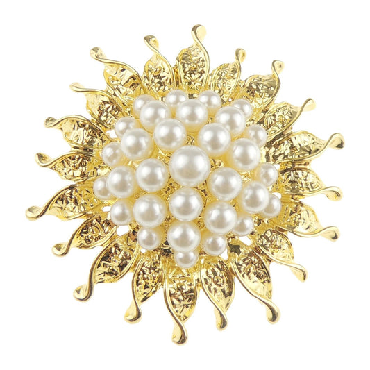 Ladies Mens Faux Pearl Sun Burst Lapel Wedding Occasion Brooch