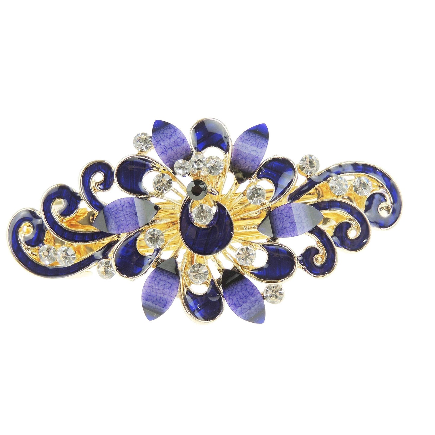 Womens Girls Crystal Rhinestone Diamante Wedding Birthday Party Evening School Ponytail Fine Medium Hair Accessories Occasion Barrette Hairpin Grip French Spring Clip Enamel Peacock Flower