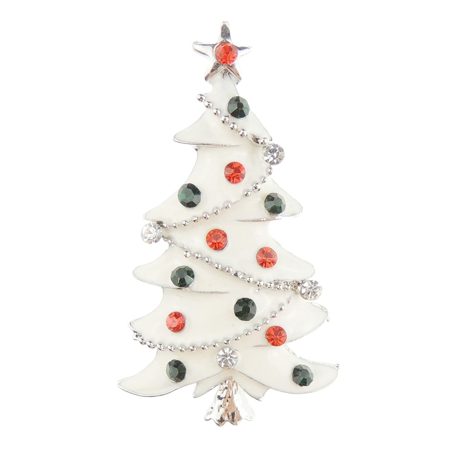 Festive Christmas Season Gift Coat Scarf Coat Jacket Shawl Scarf Enamel Diamante Rhinestone Crystal Brooch Badge Breastpin Corsage Pin Xmas Colour White Tree Baubles