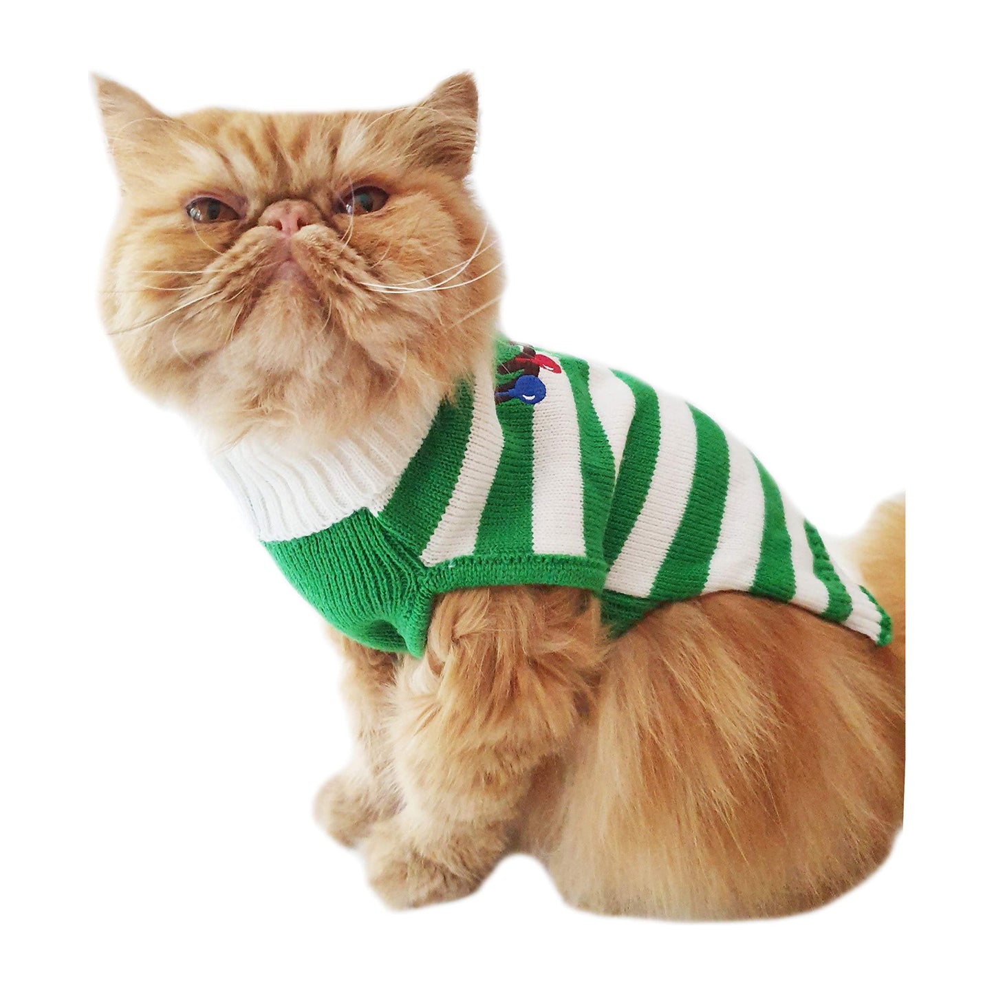 Cute Funny SMALL DOG ONLY Doggie Puppy Kitten Cat Christmas Xmas Outfit Fleece Warm Winter Girl Boy Jumper Coat Clothes Hoodies Costume Ideas Pullover Sweater Green White Striped Reindeer