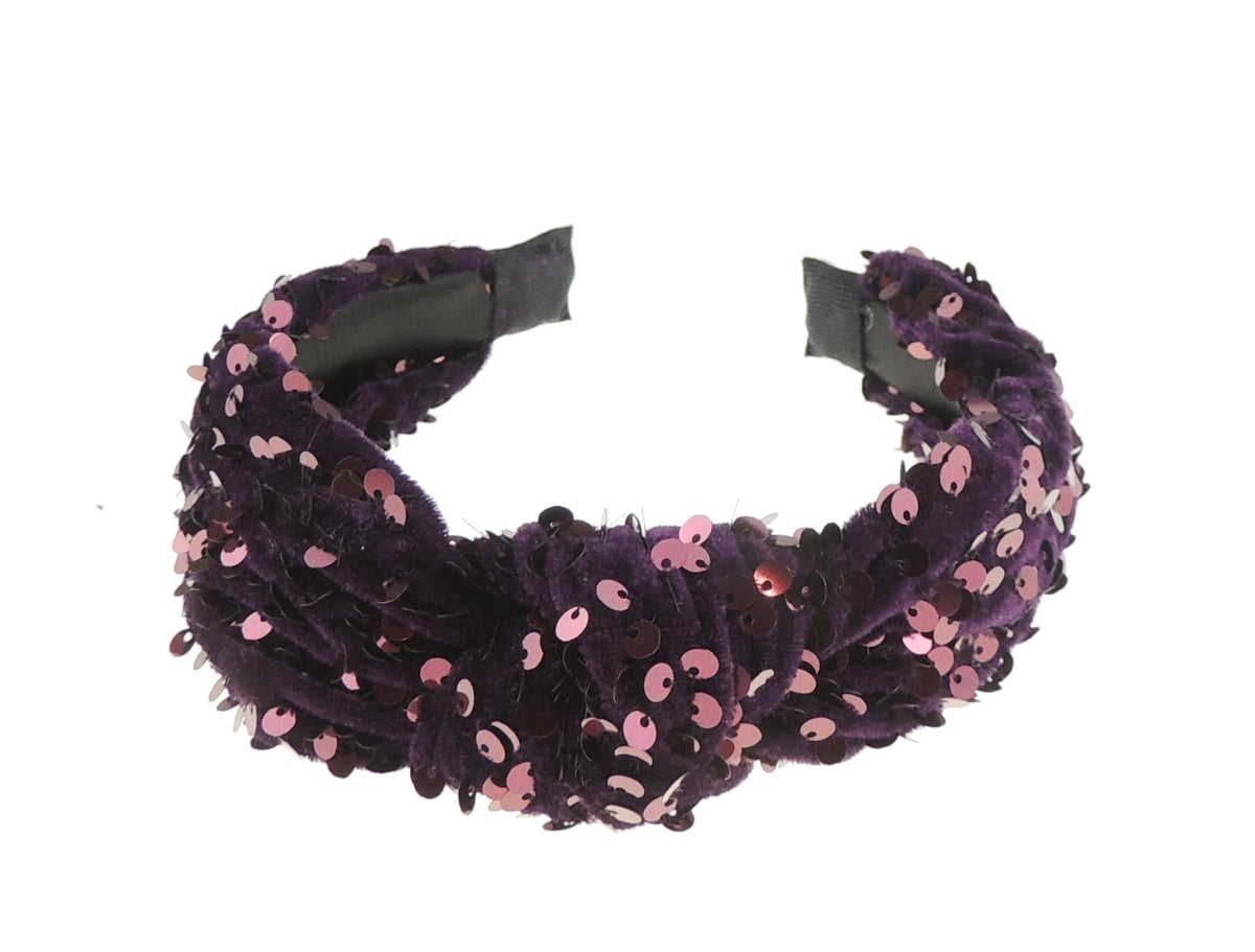 Womens Evening Fancy Sparkly Velvet Sequin Knot Twist Twisted Turban Wide Formal Boho Vintage Headband Alice Band Hair Accessories Hairband Christmas Wedding Bridesmaid Party