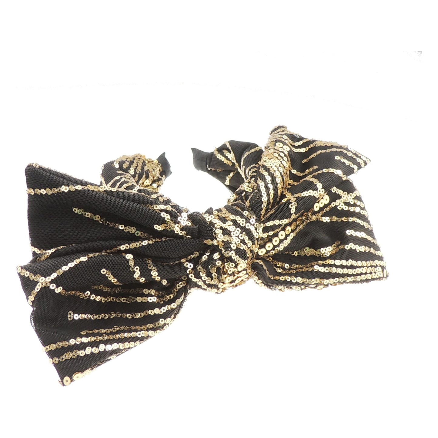 Ladies Sparkly Sequin Evening Party Big Full Bow Covered Headband Alice Band (White)