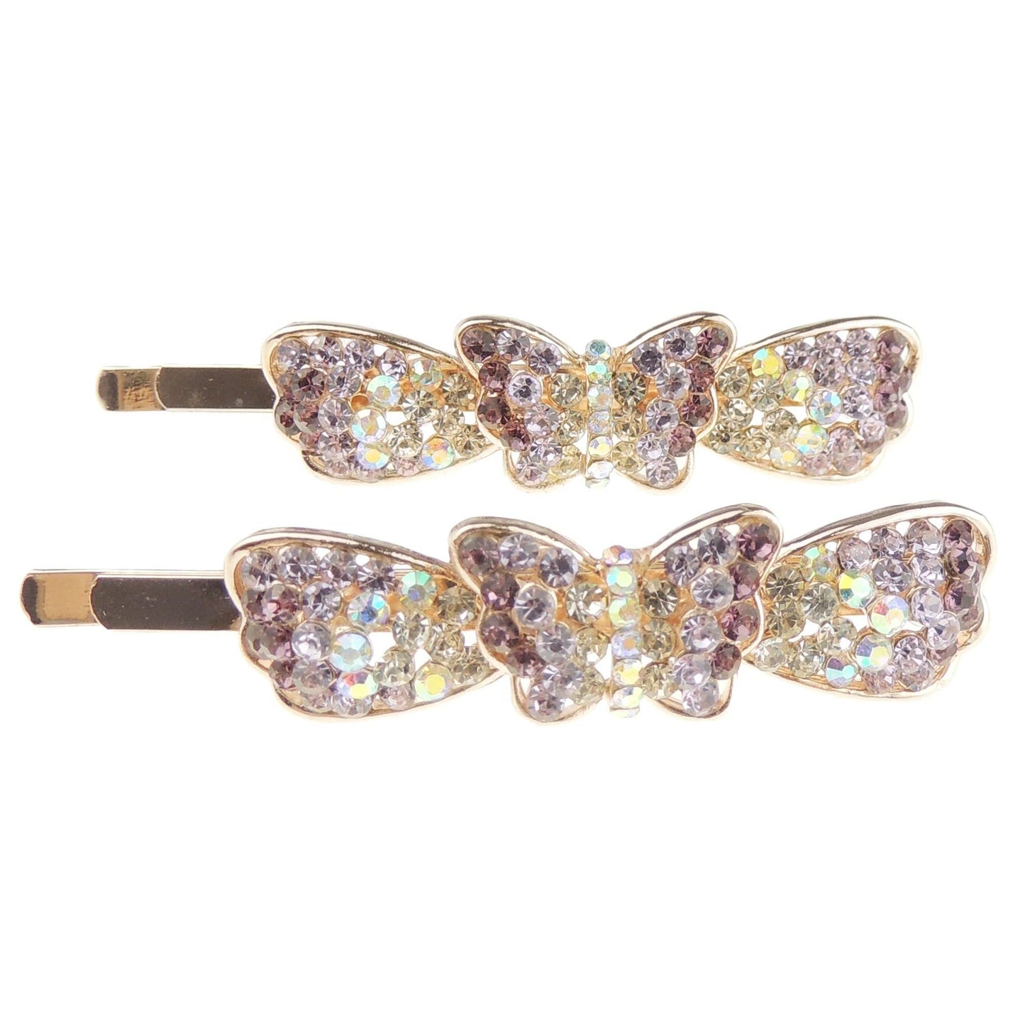 Womens Girls Sparkly Bow Rhinestone Jeweled Crystal Diamante Party Birthday Christmas Bridal Wedding Accessories Slides Hairpin Hair Clips Grips Bobby Pins Set of 2 6cm Butterfly Bow