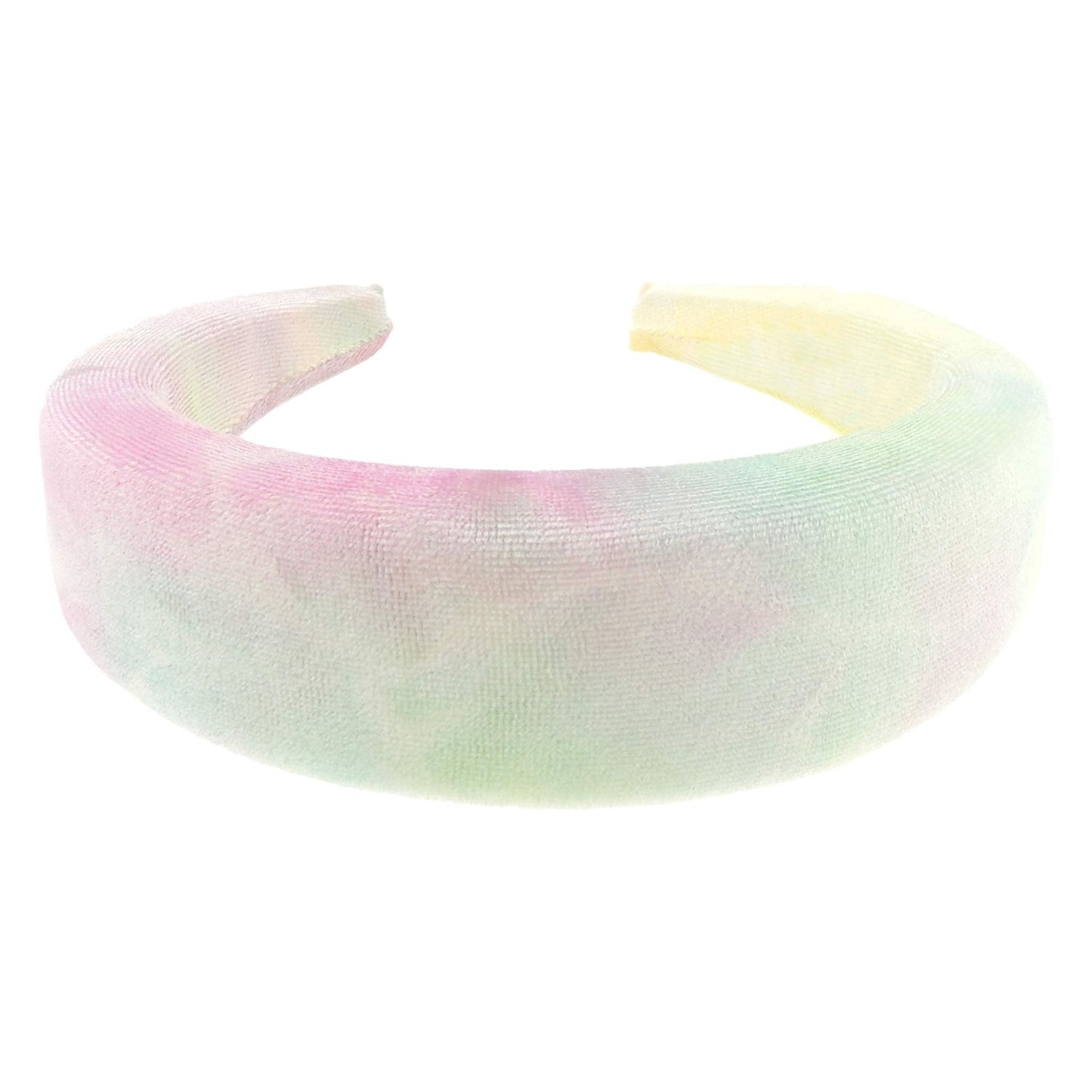 Womens Ombre Tie Dye Occasion Wedding Bridal Party Birthday Christmas Evening Wide 4cm Thick High Bump Padded Velvet Velour Hair Hairband Accessories Headband Alice Band Pastels (Green Pink)