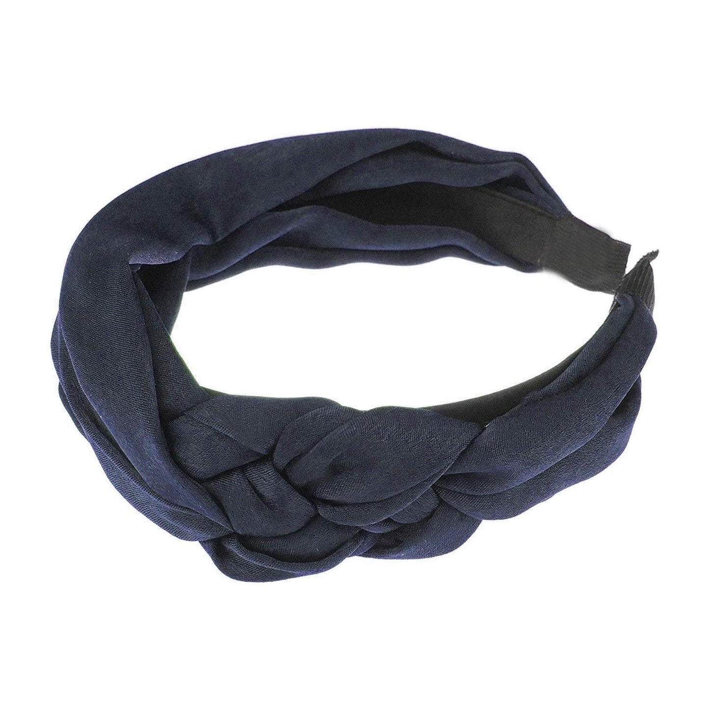 Pretty Satin Chiffon Side Triple Knotted Braid Draped Headband Alice Band (Navy)