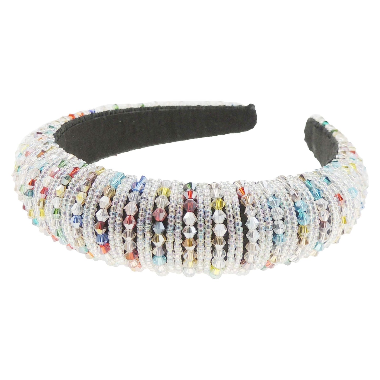 Womens Sparkly Beaded Rhinestone Embellished Jeweled Crystal Wide Bump Thick Padded Evening Formal Occasion Christmas Birthday Wedding Bridal Party Headband Hair Alice Band Hairband