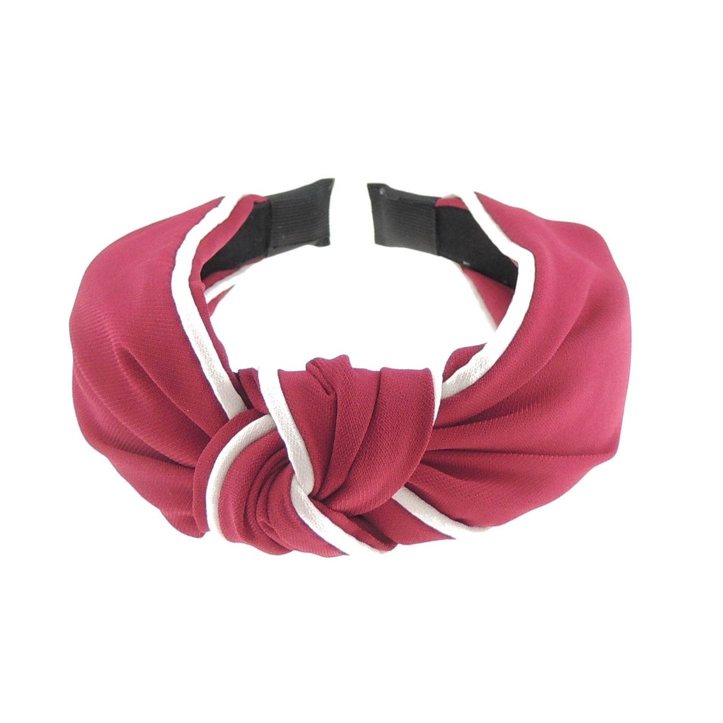 Womens Retro Boho White Edged Chiffon Work School Top Knot Knotted Twist Twisted Turban Vintage Headband Alice Band Hair Hairband For Christmas Birthday Wedding Guest Bridesmaid Party (Burgundy)