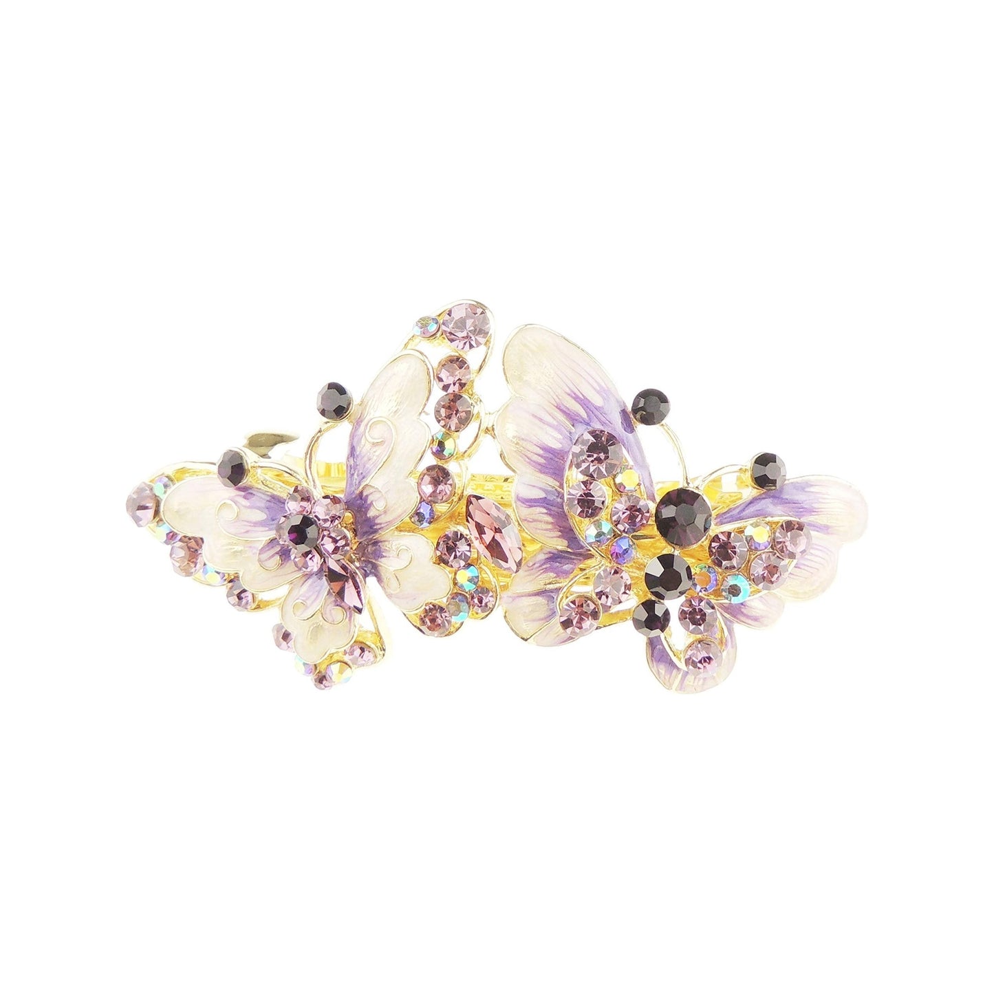 Womens Painted Enamel & Diamante Stone Wedding Birthday Party Bridal Wedding Ponytail Fine Hair Accessories Occasion Barrette Hairpin Grip French Spring Clip Vintage Look Butterfly Pair (Multi)