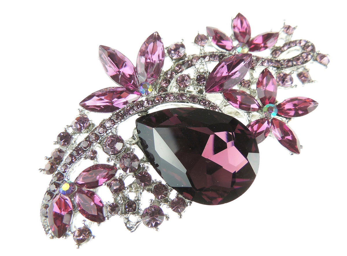 Sparkly Womens Bridal Wedding Christmas Birthday Gift Coat Scarf Coat Jacket Shawl Mother Bride Groom Bride Diamante Crystal Brooch Badge Breastpin Corsage Pin LARGE Flower Floral Leaves Blossom Bouquet