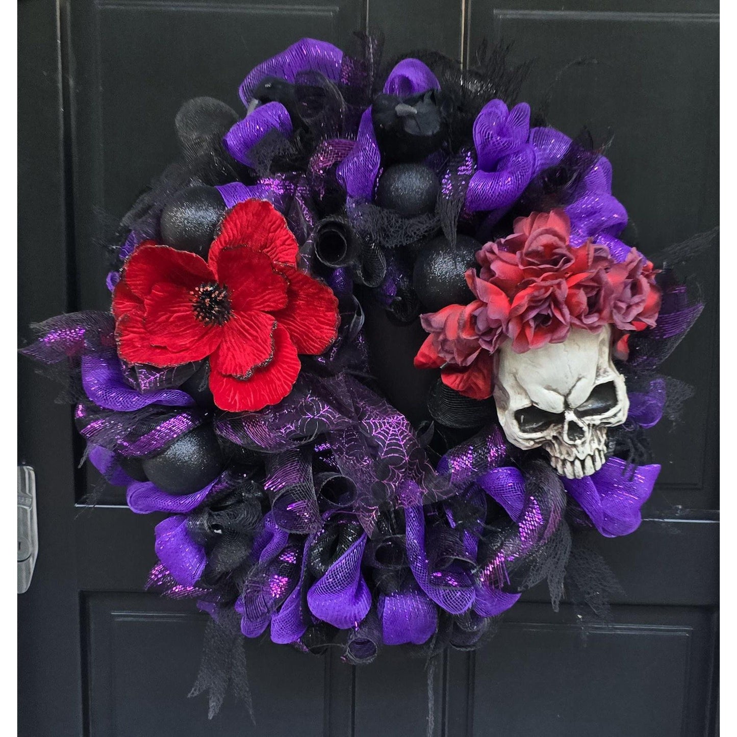 Large Halloween Front Door Wreath Spooky Hanger Black Red Purple Creepy Spider Wall Porch Hanger Handmade House Decor Decoration Welcome