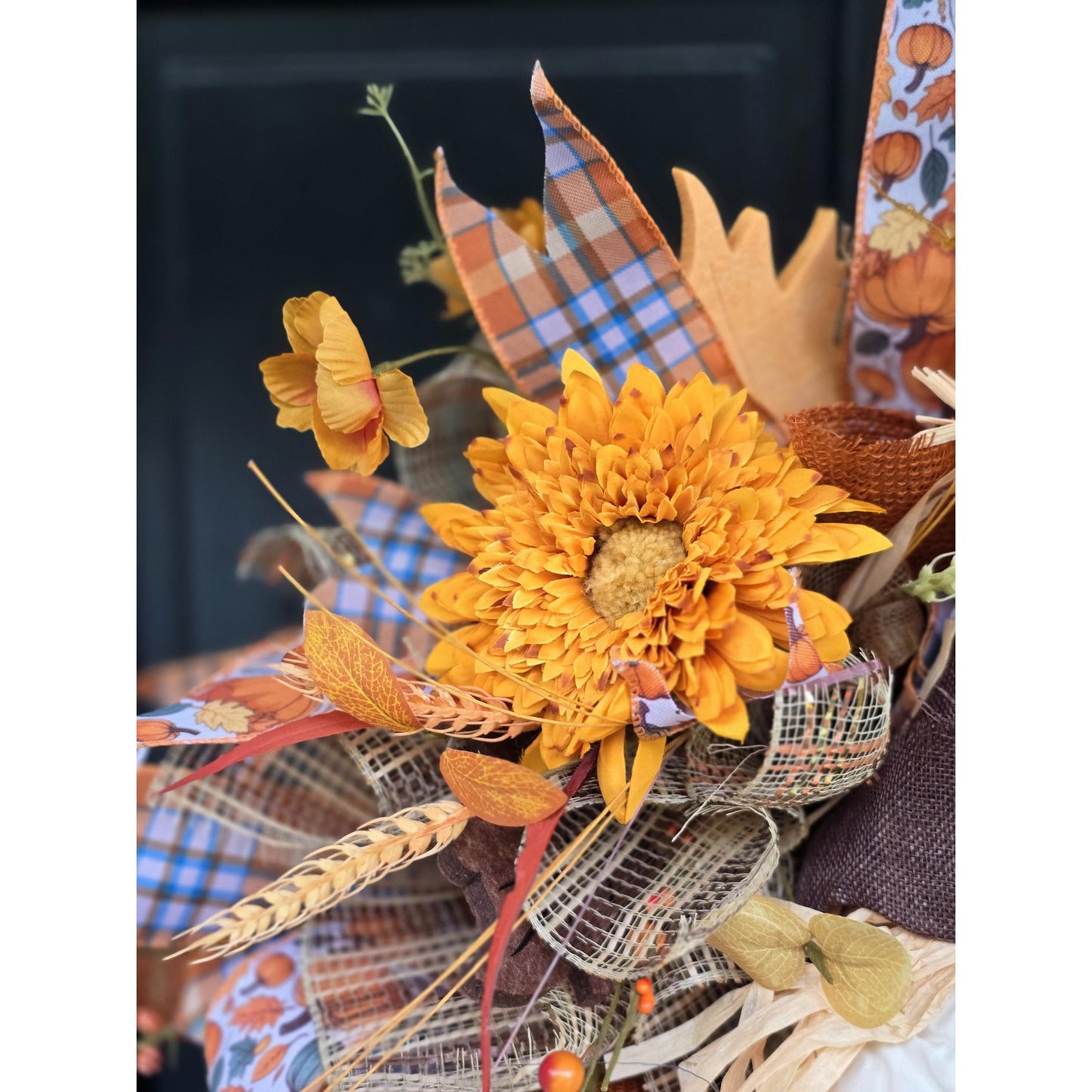 Large Autumn Fall Orange Scarecrow Harvest Front Door Wreath Luxury Rustic Wall Porch Hanger House Home Decor Decorations Thanksgiving Boho