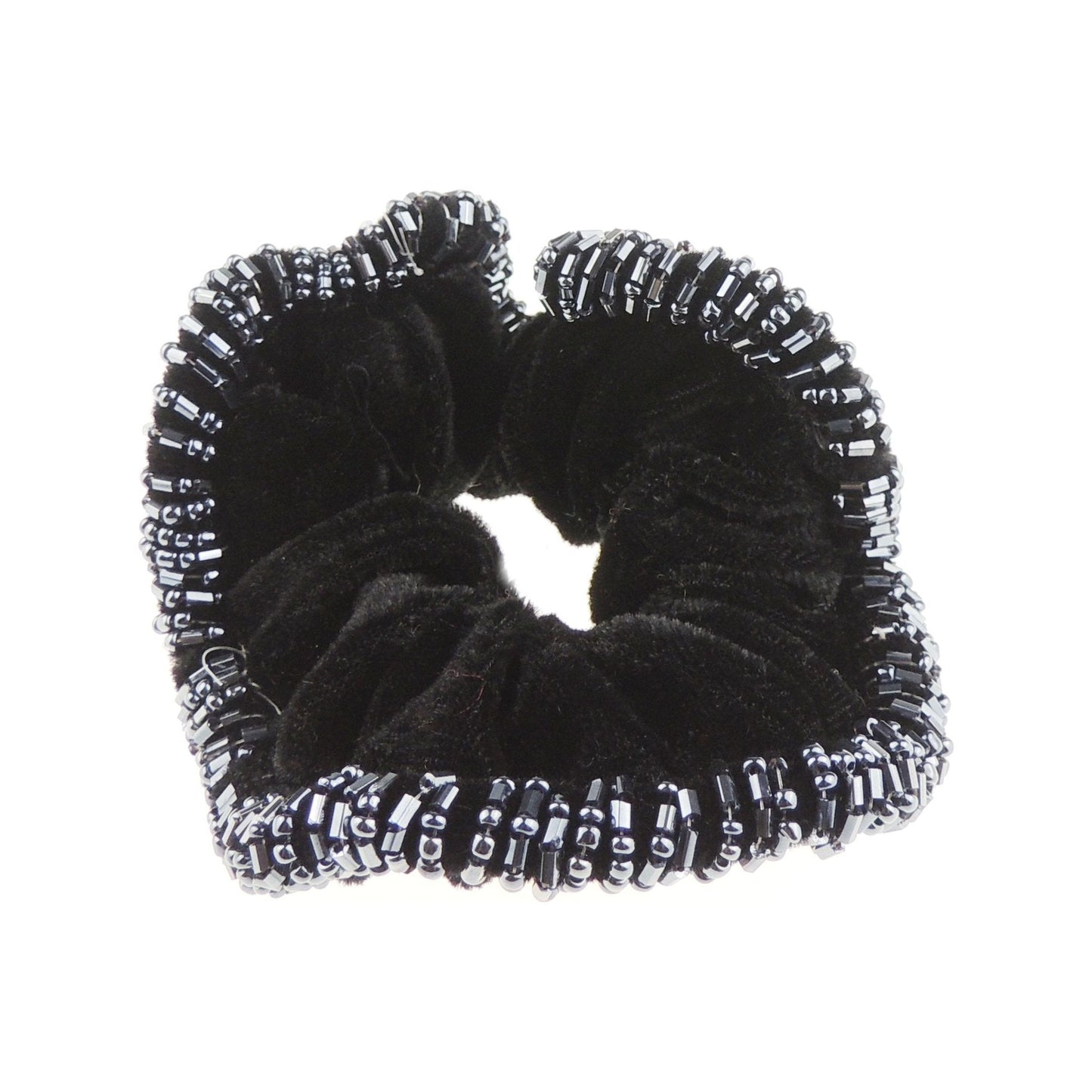 Ladies Girls Large Black Beaded Trim Velvet Evening Hair Elastic Tie Colour