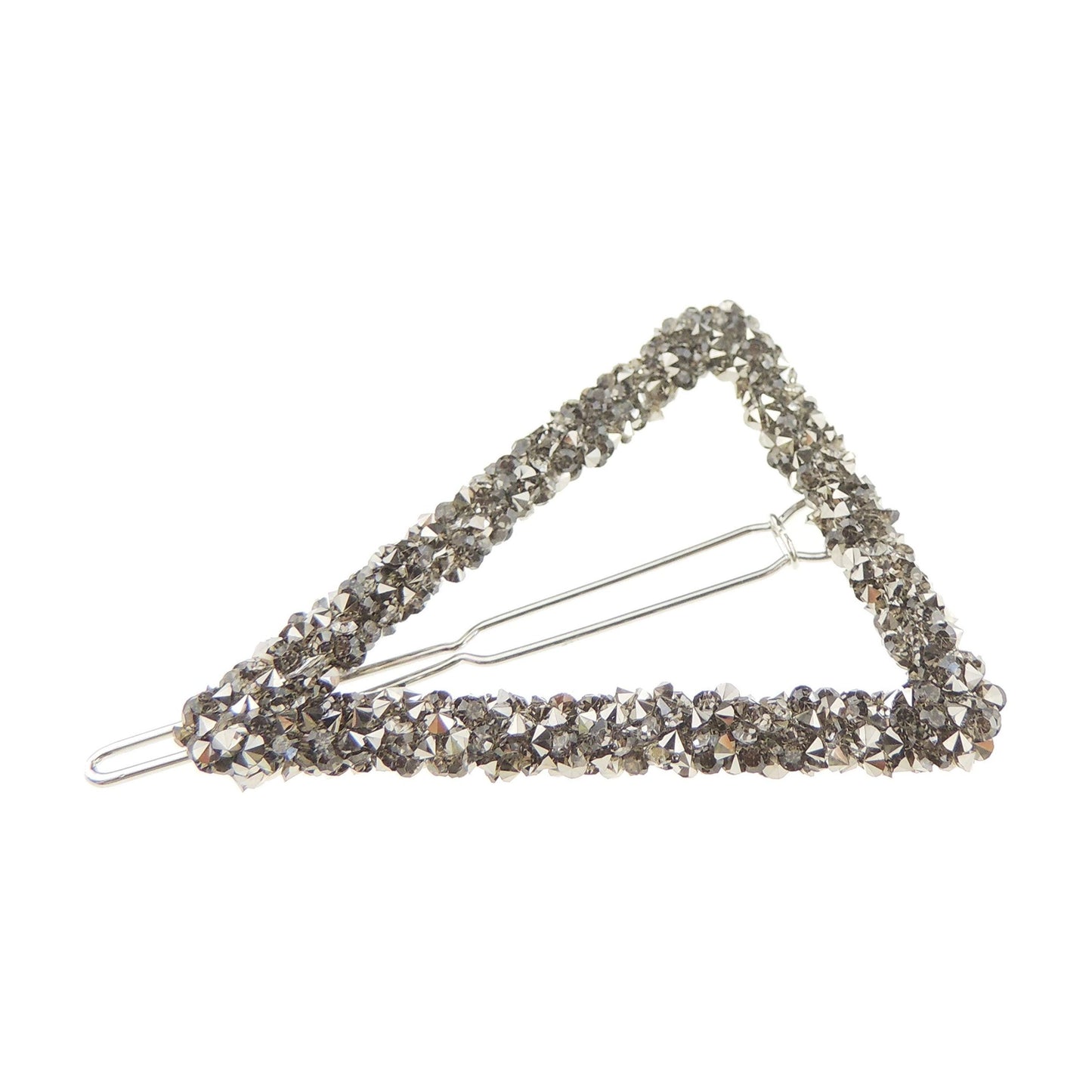 Womens Girls Sparkly Rhinestone Jeweled Crystal Diamante Party Birthday Christmas Bridal Wedding Accessories Slides Hairpin Hair Clips Grips Bobby Pins Triangle Circle Round Barrette (Triangle Silver)