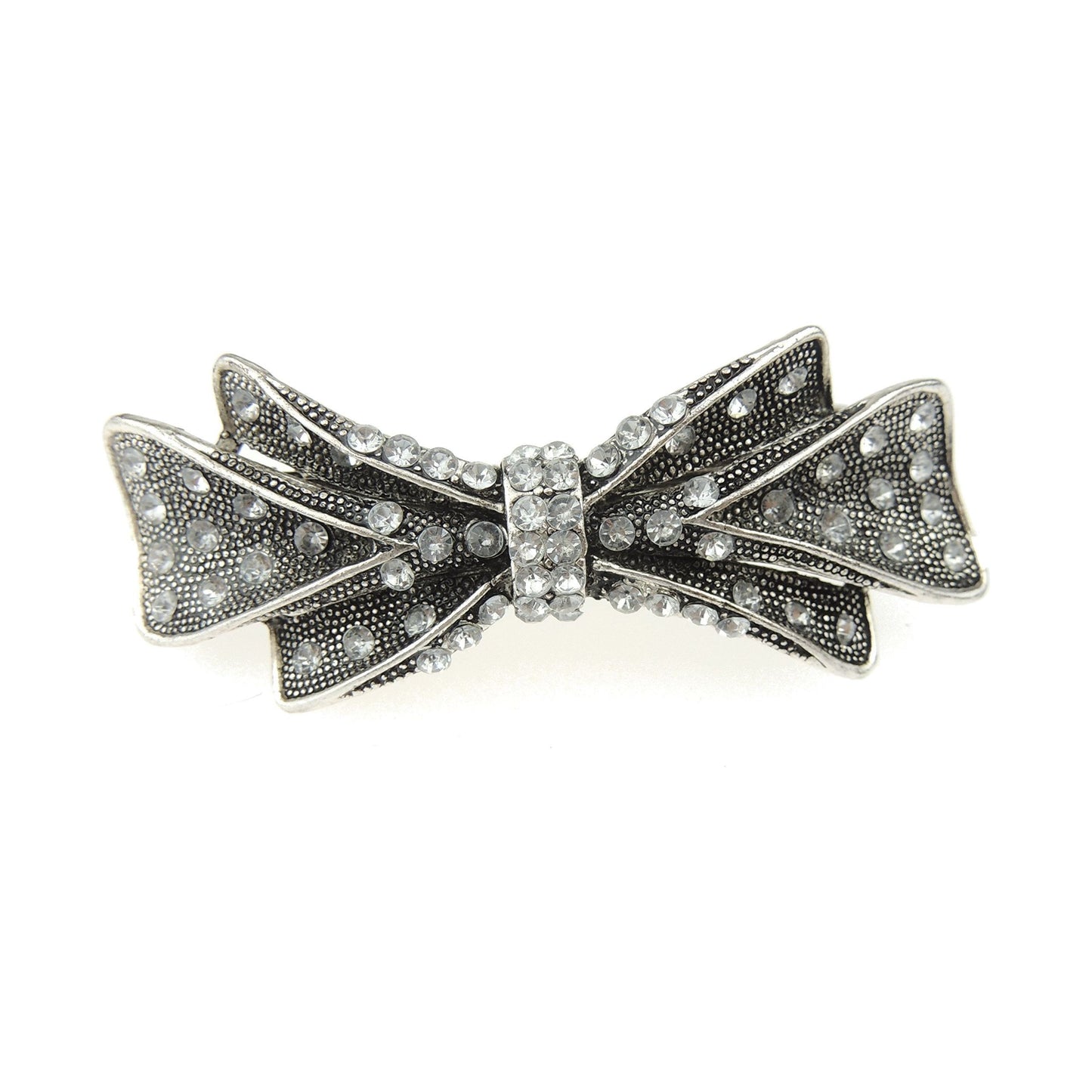 Womens Girls Vintage Look Crystal Rhinestone Diamante Wedding Birthday Party Evening Ponytail Fine Medium Hair Accessories Occasion Barrette Hairpin Silver Tone Metal French Spring Clip Bow