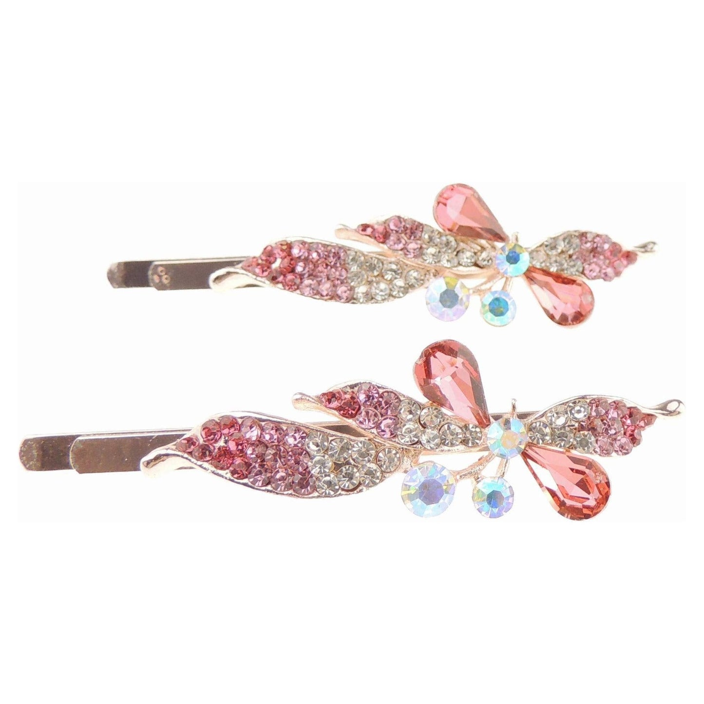 Womens Girls Sparkly Bow Jeweled Crystal Diamante Party Birthday Christmas Bridal Wedding Accessories Slides Hairpin Hair Clips Grips Bobby Pins Swirls Flower Waves Gold Tone Swirls (Pink Clear)