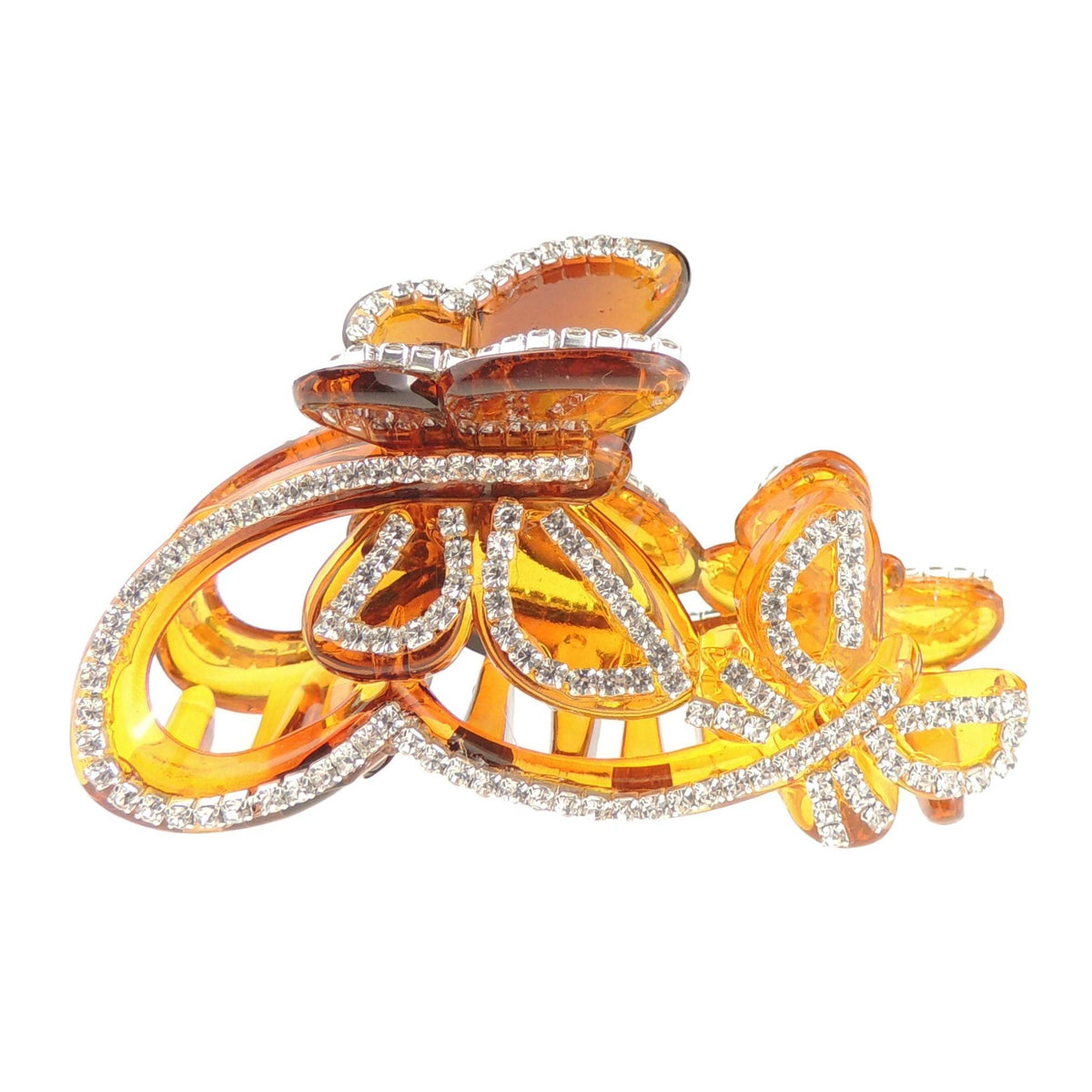 Extra Sparkly Women Girls Crystal Diamante Rhinestone Gems Bridal Wedding Evening Party Styling Fine Thin Hair Accessories Butterfly Claw Jaw Clip Octopus Clamp Grip 8cmStencil Butterfly (Brown)
