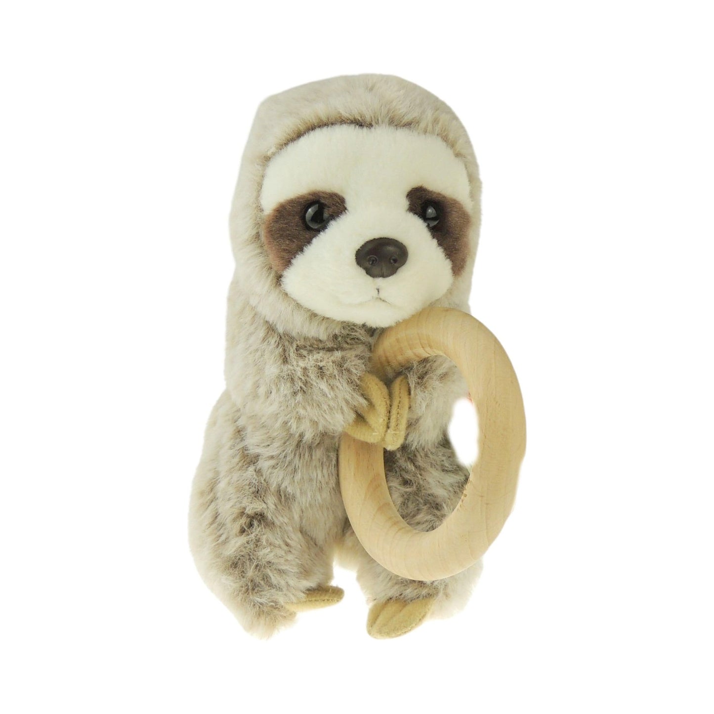 Soft Plush Baby Girls Boys Newborn Essentials Infants Toddlers Kids Stuffed Aniaml Soft Plush Toy with Wooden Teething Ring Cuddle Snuggle Baby Shower Gift Eco Friendly Sloth