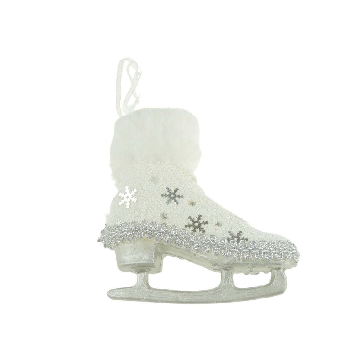 White Silver Snowflakes Fluffy Hanging Christmas Tree Decoration Ornament Traditional Holiday Decor Theme Gift Ice Skating Skate