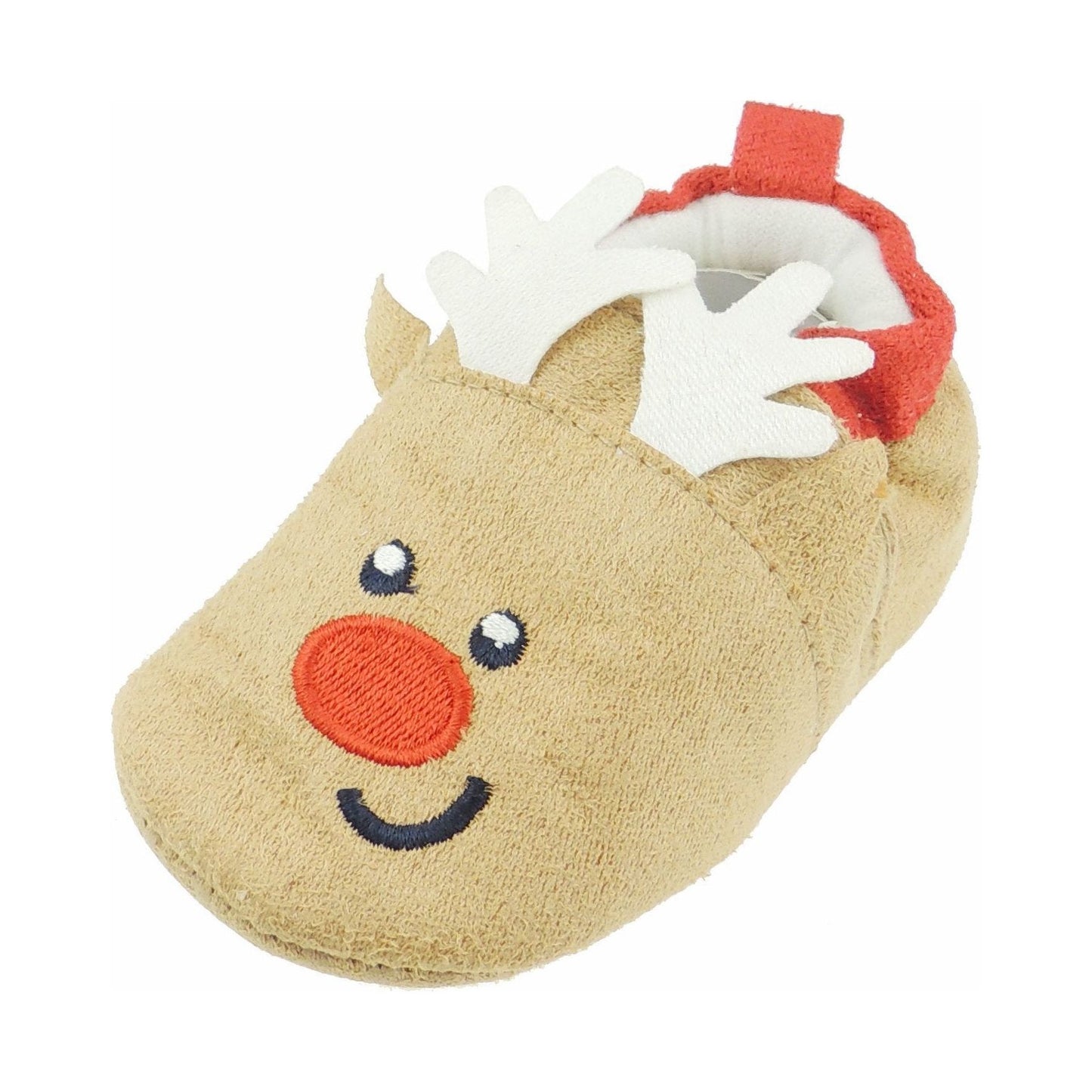 Glamour Girlz Baby Boys Unisex Girls Infant Newborn Babies Kids House Crib Pram Shoes Winter Fleece Warm Soft Sole Flats Slip On Party Booties Slippers Festive 1st First Christmas Brown Reindeer