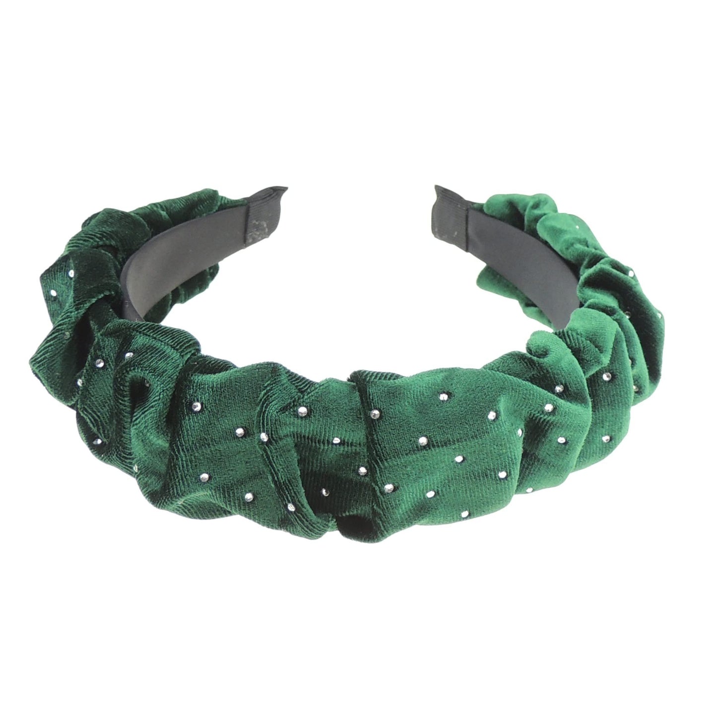 Womens Girls Wide Diamante Rhinestone Crystal Gathered Rouched Winter Evening Velvet Fabric Headband Alice Band Hair Band Accessories Wedding Bridal Party Christmas Birthday (Peacock Blue)