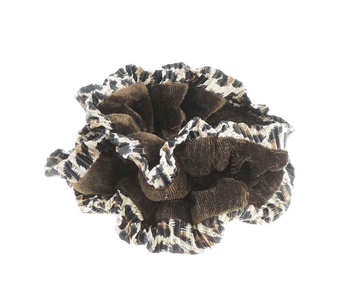 Womens Girls Brown Animal Print Velvet Fabric Evening Christmas Birthday Wedding Party Ponio Hair Tie Up Elastic Bobbles Ponytail Holder Rubber Bands Double Layer Scrunchie Reversable